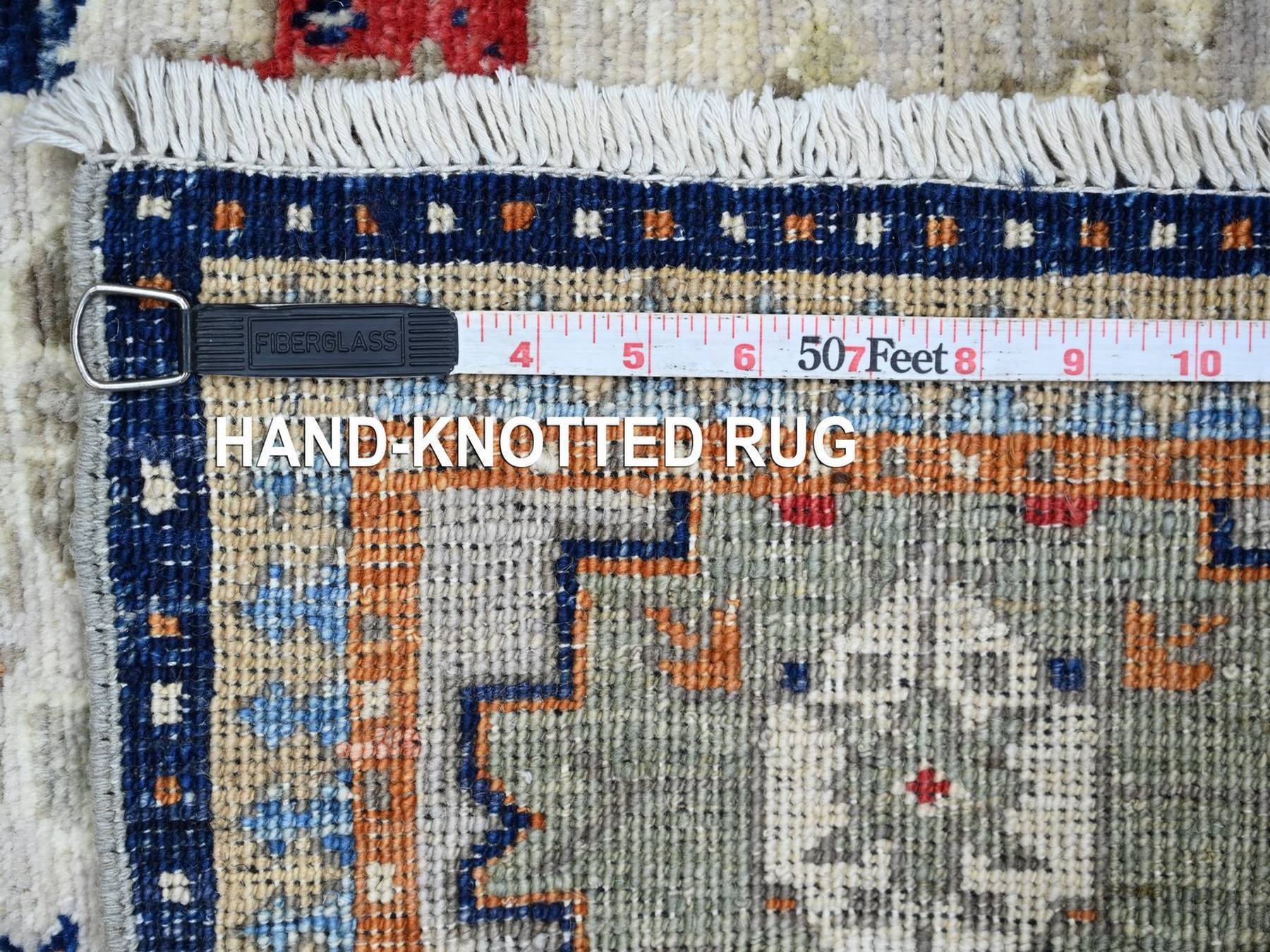 3'2"x4'10" Pastel Gray, Afghan Ersari with Turkish Knot, Caucasian Design Revival, Hand Knotted, Soft Wool, Vegetable Dyes, Densely Woven, Oriental Rug HR22788 - Image 6