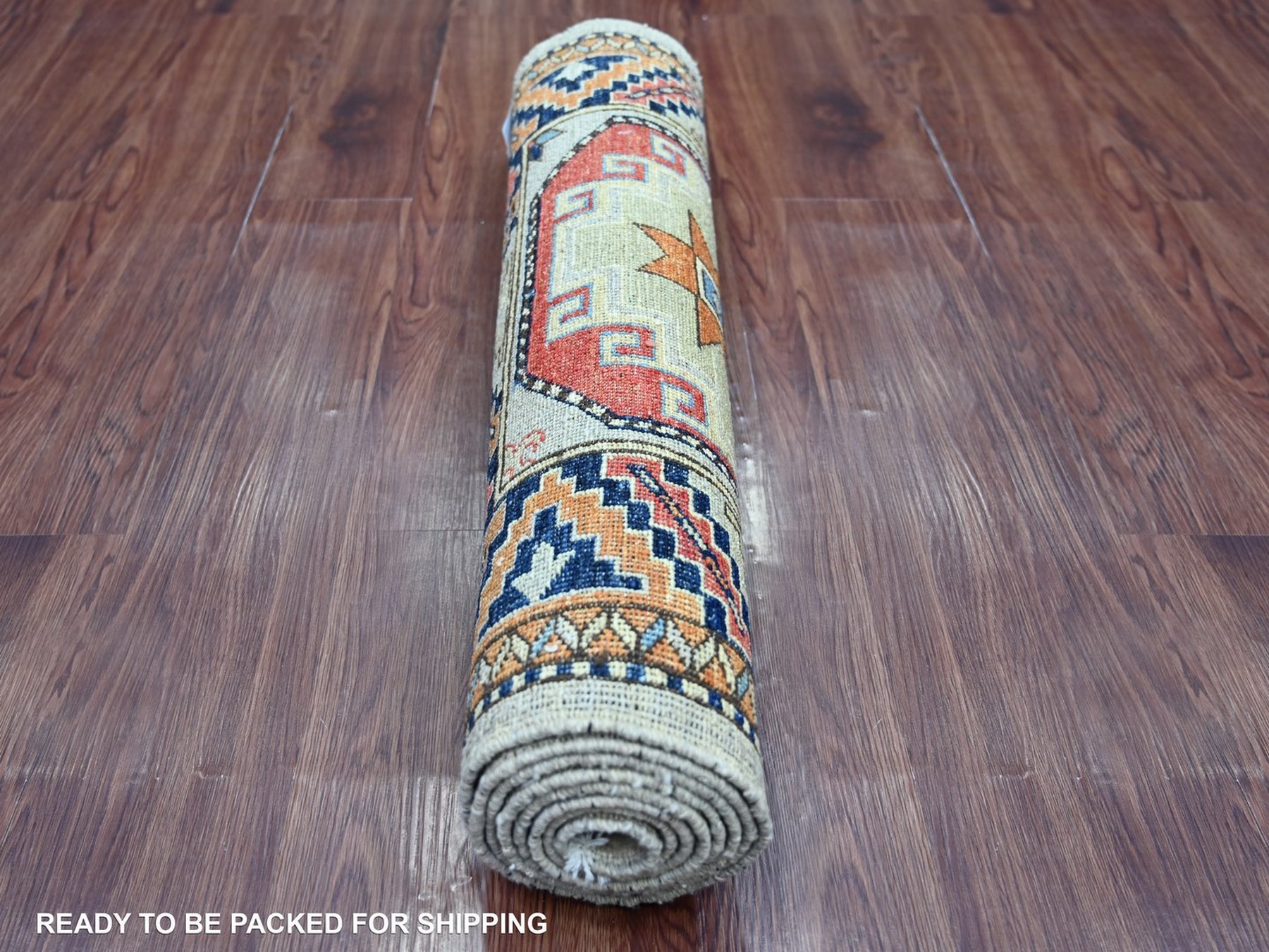 2'8"x7'10" Pearl White, Afghan Ersari with Elephant Feet Design, Hand Knotted, Natural Dyes, Denser Weave, Pure Wool, Runner, Oriental Rug HR22789 - Image 4