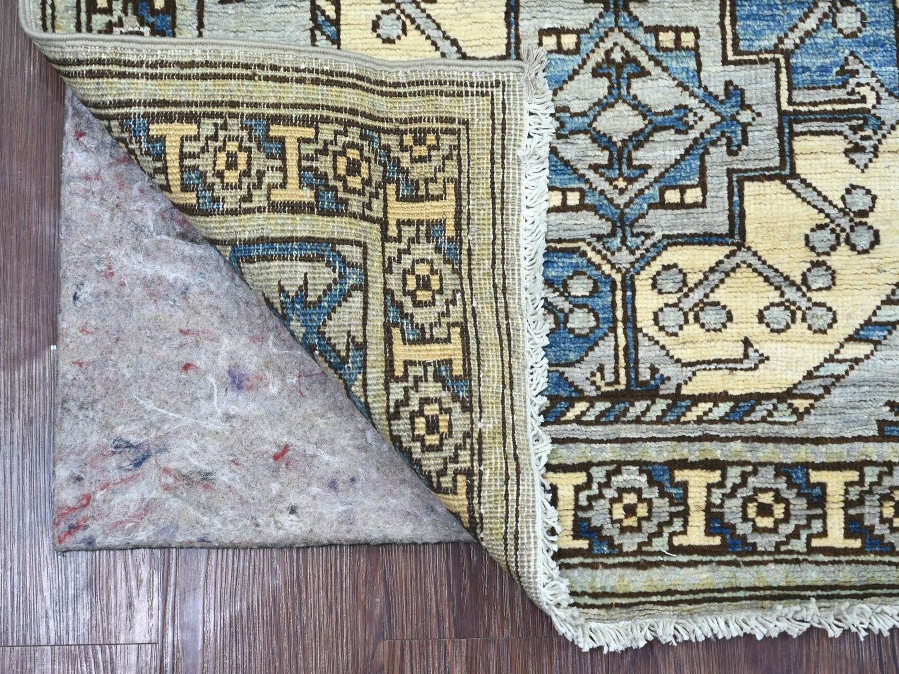 2'9"x6' Misty Gray, Hand Knotted, Afghan Ersari with Elephant Feet Design, Natural Dyes, Denser Weave, Pure Wool, Runner, Oriental Rug HR22790 - Image 2
