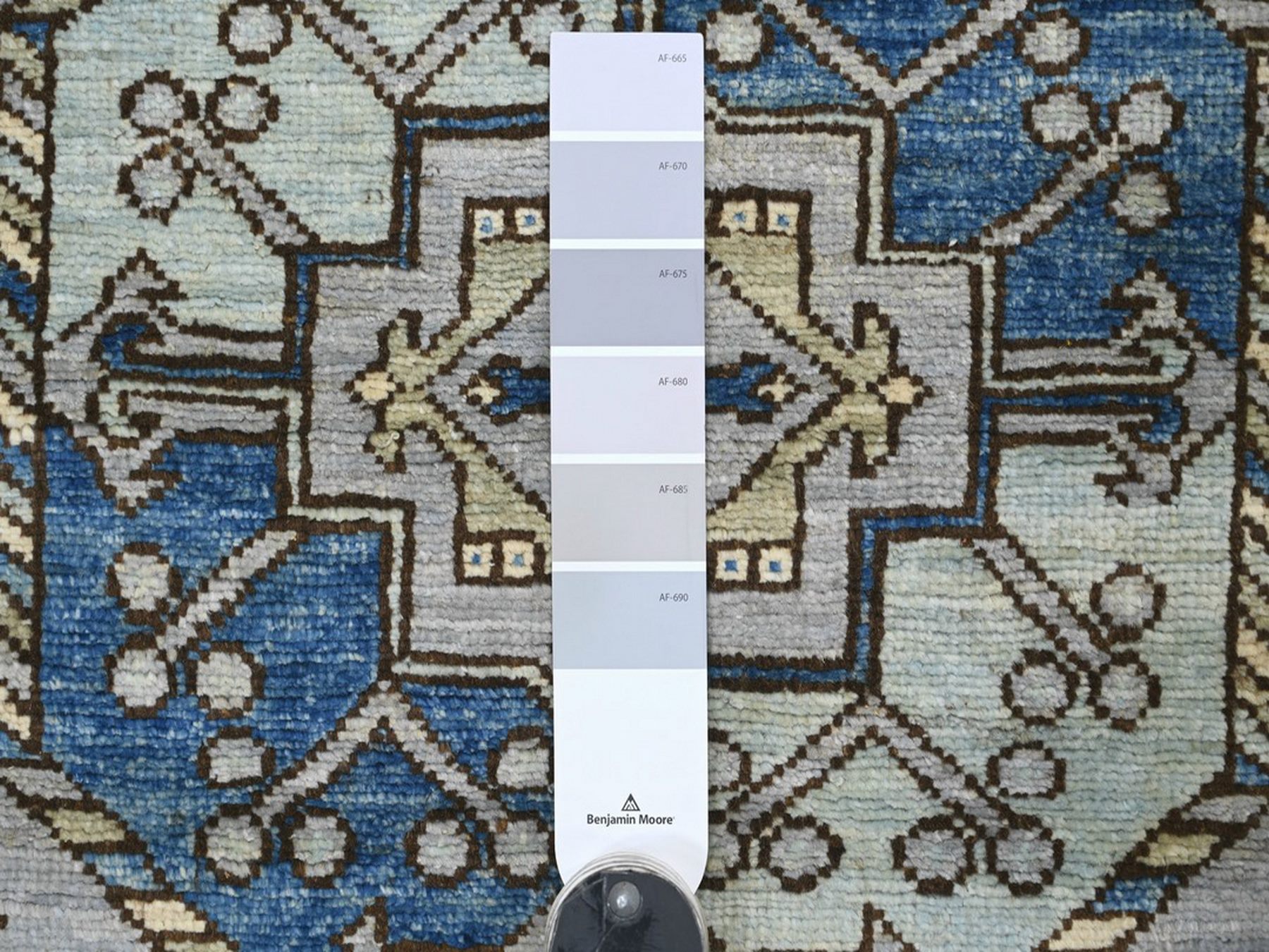 2'9"x6' Misty Gray, Hand Knotted, Afghan Ersari with Elephant Feet Design, Natural Dyes, Denser Weave, Pure Wool, Runner, Oriental Rug HR22790 - Image 3