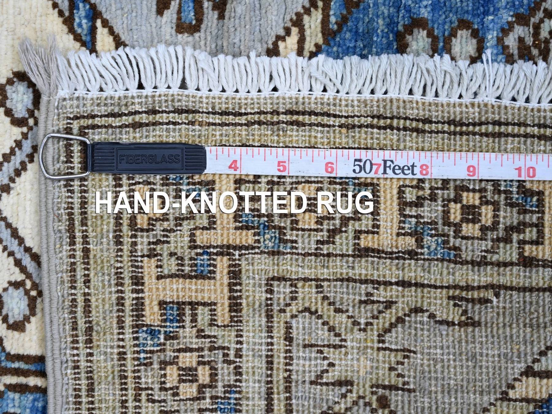 2'9"x6' Misty Gray, Hand Knotted, Afghan Ersari with Elephant Feet Design, Natural Dyes, Denser Weave, Pure Wool, Runner, Oriental Rug HR22790 - Image 6
