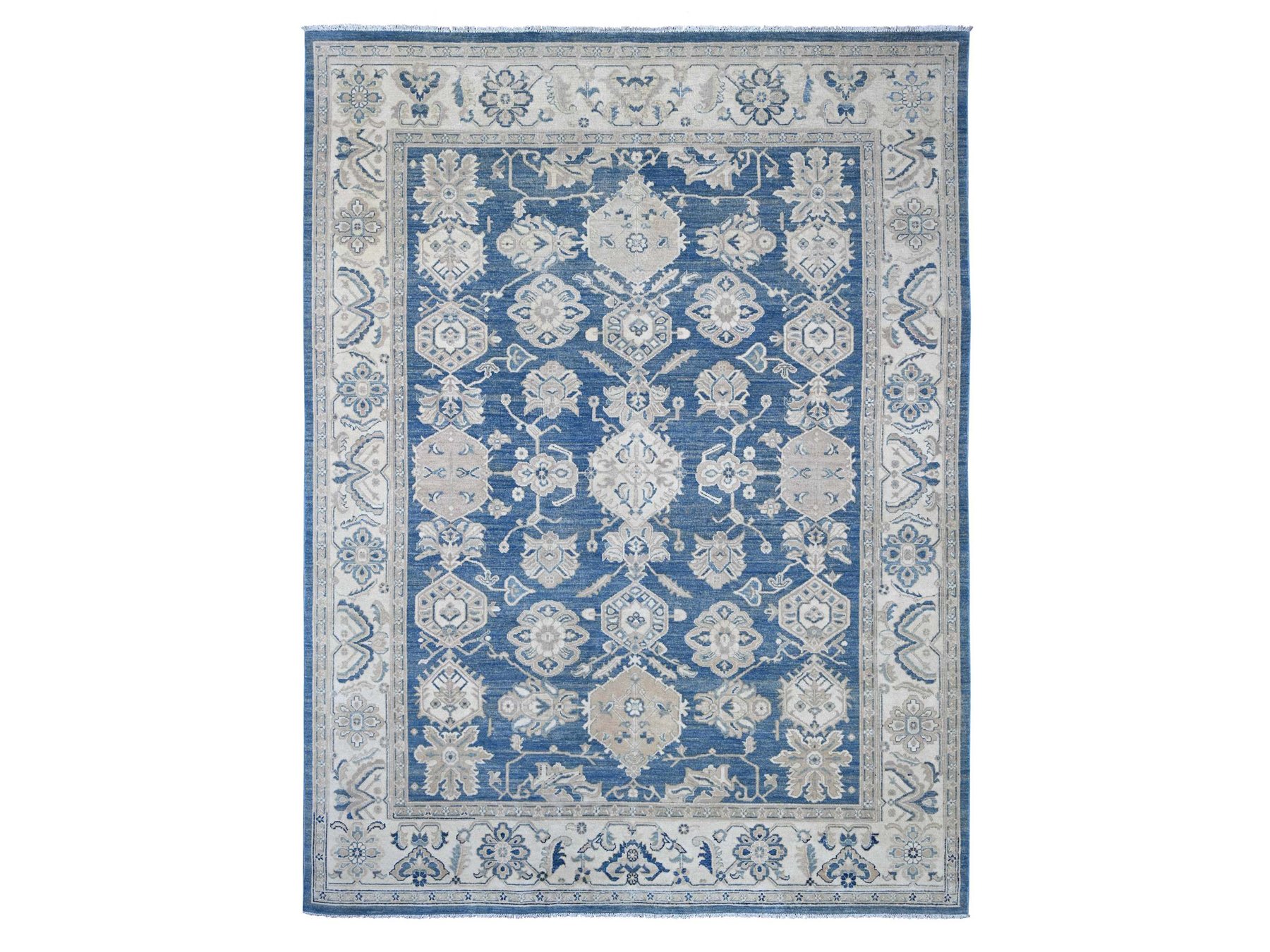 9'x11'8" Carolina Blue, Vintage Look Kazak with All Over Geometric Motifs, Hand Knotted, 100% Wool, Natural Dyes, Oriental Rug HR22809