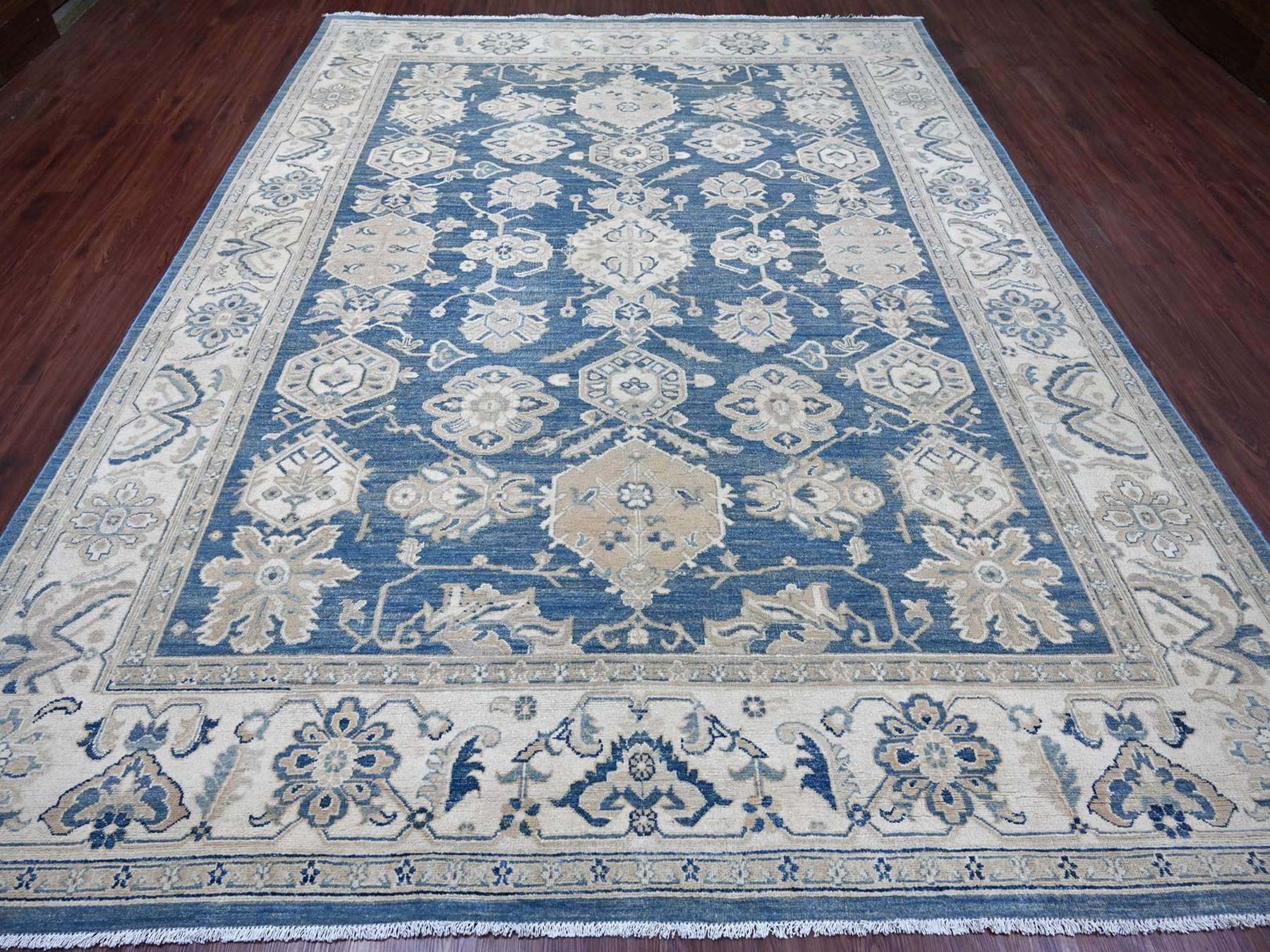9'x11'8" Carolina Blue, Vintage Look Kazak with All Over Geometric Motifs, Hand Knotted, 100% Wool, Natural Dyes, Oriental Rug HR22809 - Image 2