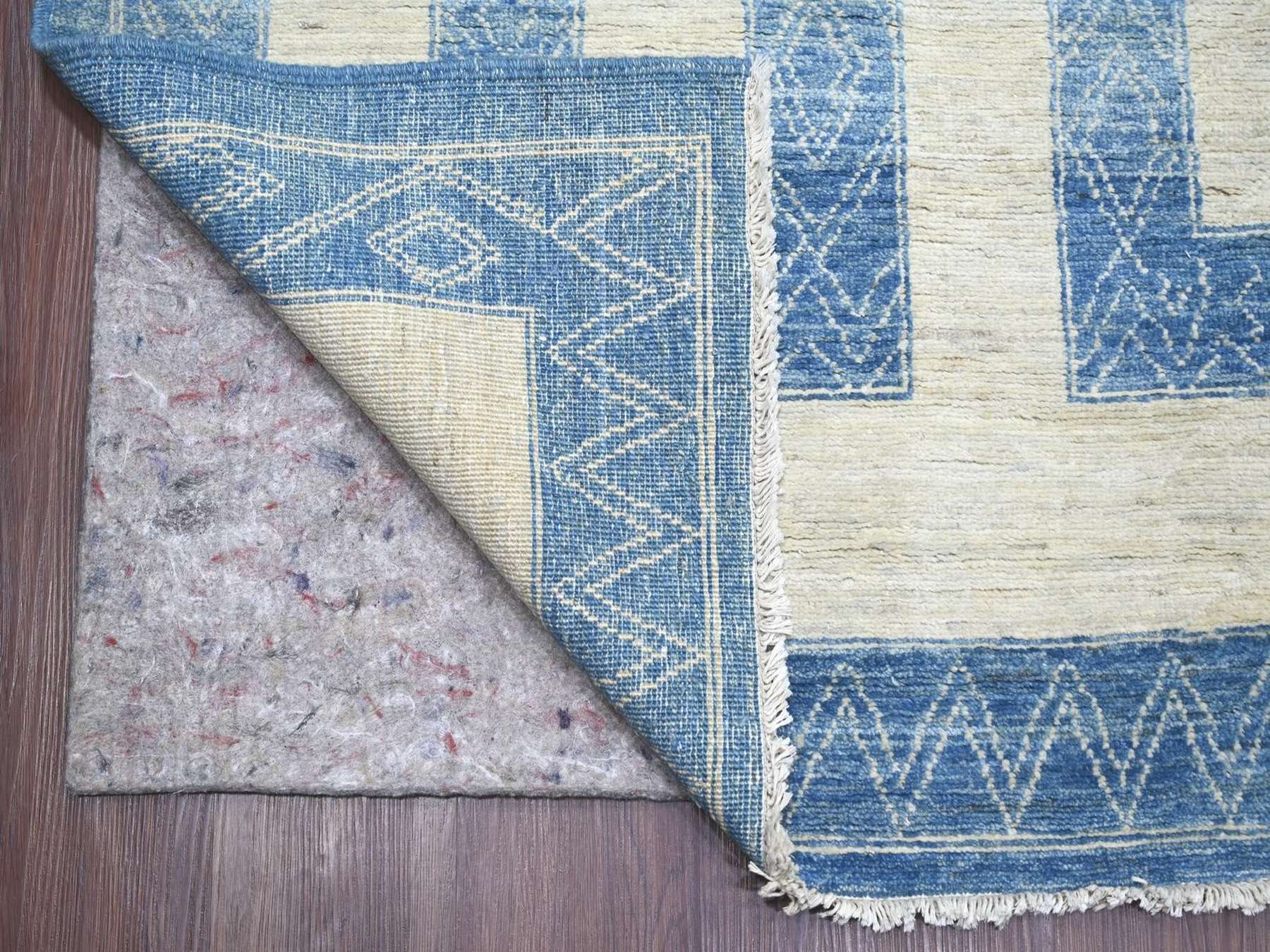 9'10"x13'6" Bayern Blue, Fine Peshawar with Intricate Geometric Motifs Maze Design, Dense Weave, Soft and Shiny Wool, Hand Knotted, Oriental Rug HR22810 - Image 4