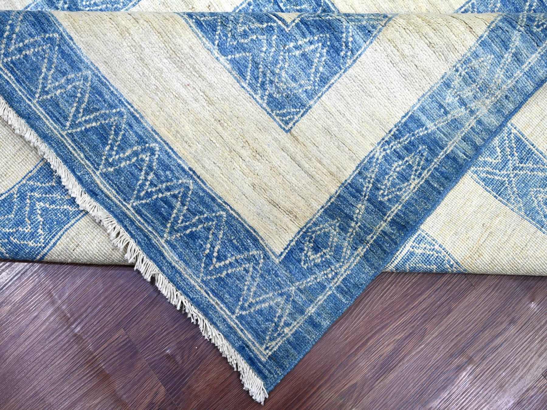 9'10"x13'6" Bayern Blue, Fine Peshawar with Intricate Geometric Motifs Maze Design, Dense Weave, Soft and Shiny Wool, Hand Knotted, Oriental Rug HR22810 - Image 6