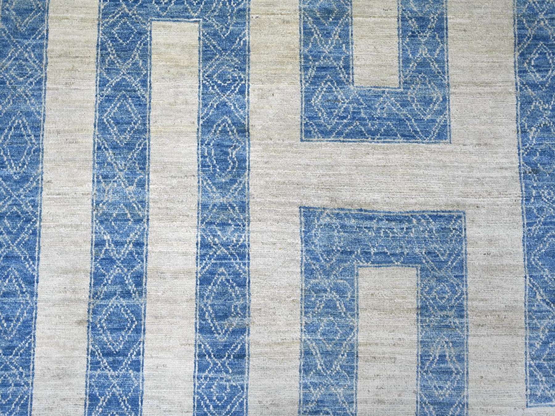 9'10"x13'6" Bayern Blue, Fine Peshawar with Intricate Geometric Motifs Maze Design, Dense Weave, Soft and Shiny Wool, Hand Knotted, Oriental Rug HR22810 - Image 8