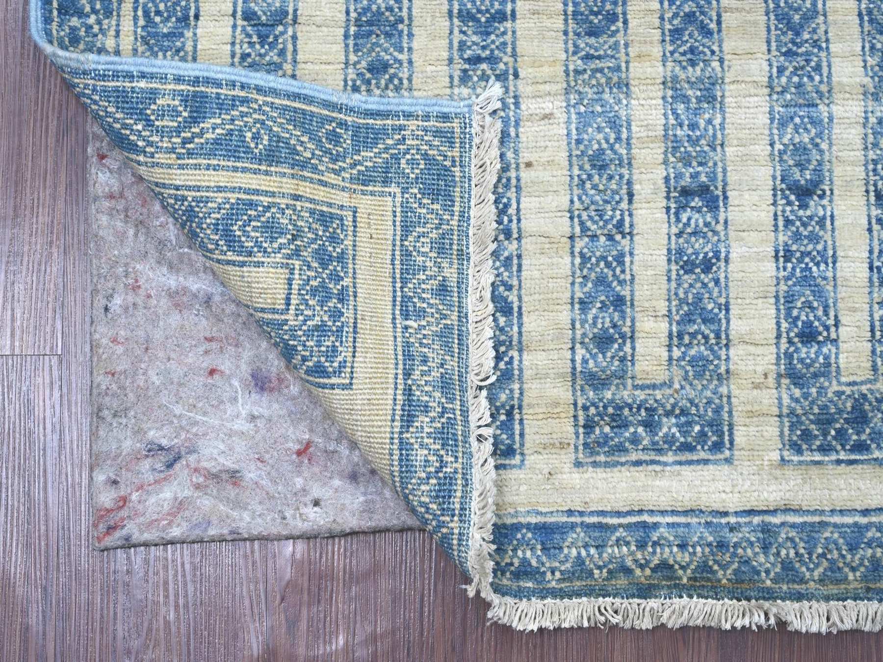 2'5"x9'5" Bayern Blue, Fine Peshawar with Intricate Geometric Motifs Maze Design, Dense Weave, Hand Knotted, Soft and Shiny Wool, Runner, Oriental Rug HR22811 - Image 2