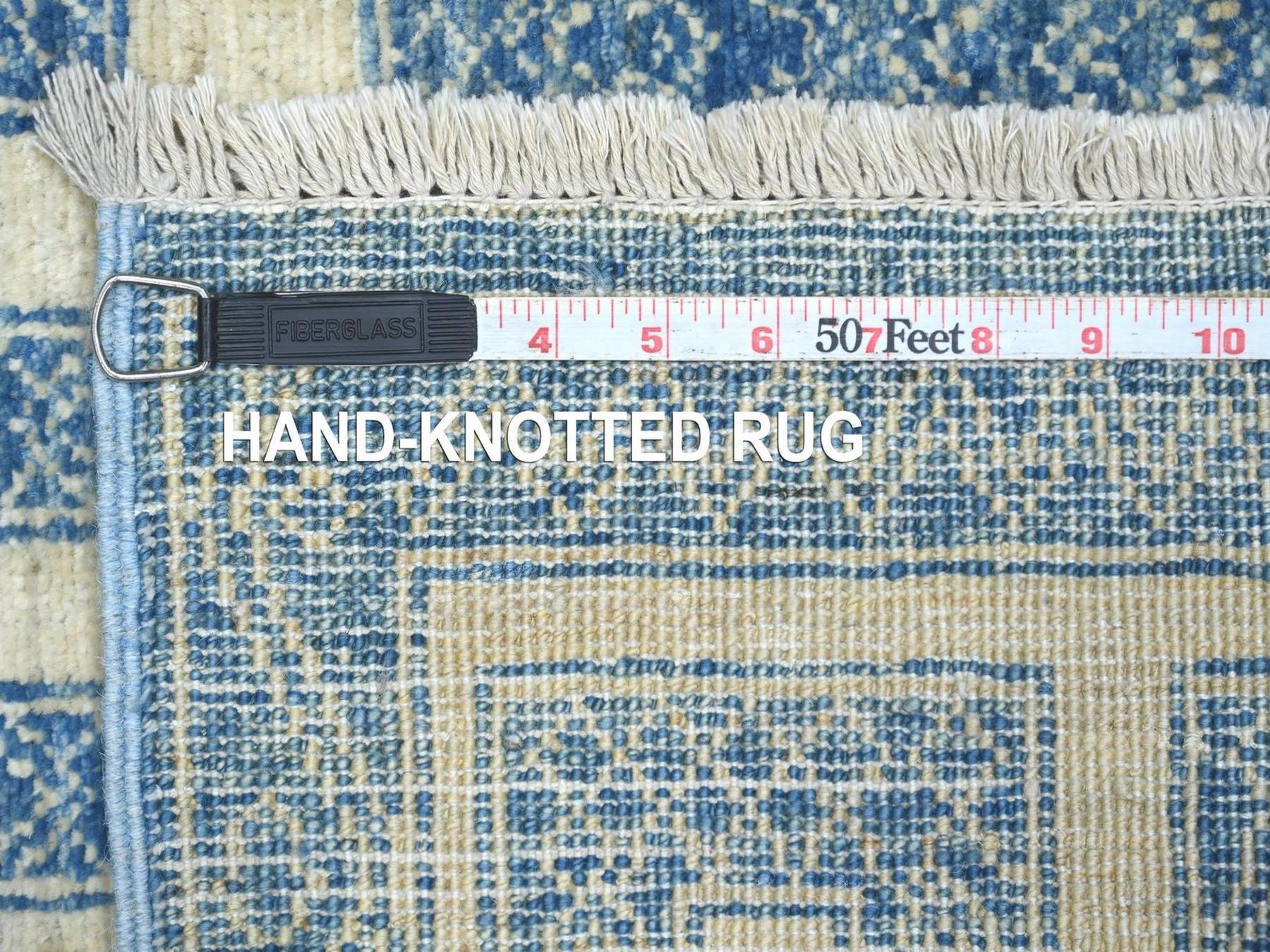 2'5"x9'5" Bayern Blue, Fine Peshawar with Intricate Geometric Motifs Maze Design, Dense Weave, Hand Knotted, Soft and Shiny Wool, Runner, Oriental Rug HR22811 - Image 6