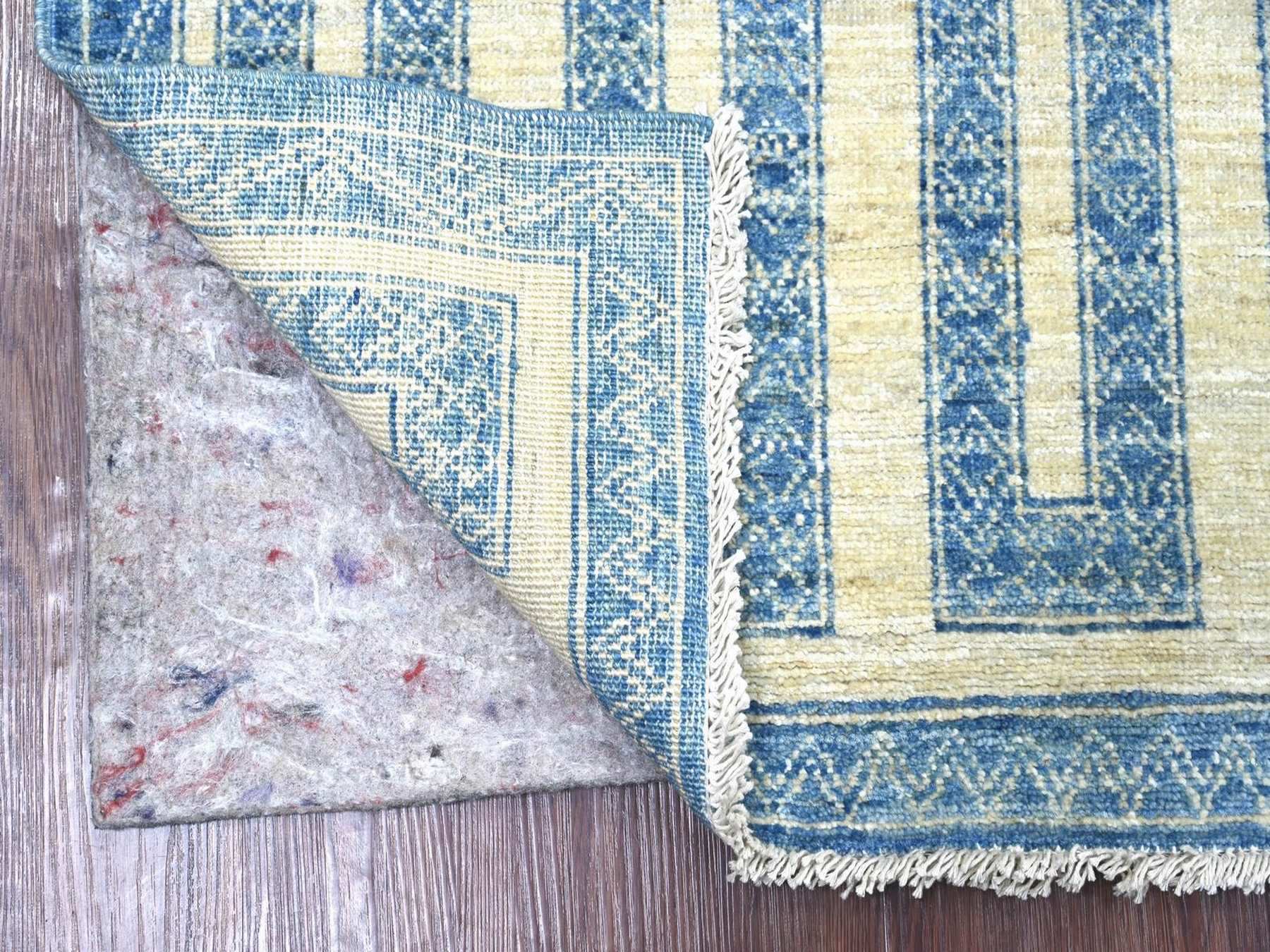 5'x6' Bayern Blue, Fine Peshawar with Intricate Geometric Motifs Maze Design, Dense Weave, Soft and Shiny Wool, Hand Knotted, Oriental Rug HR22813 - Image 2