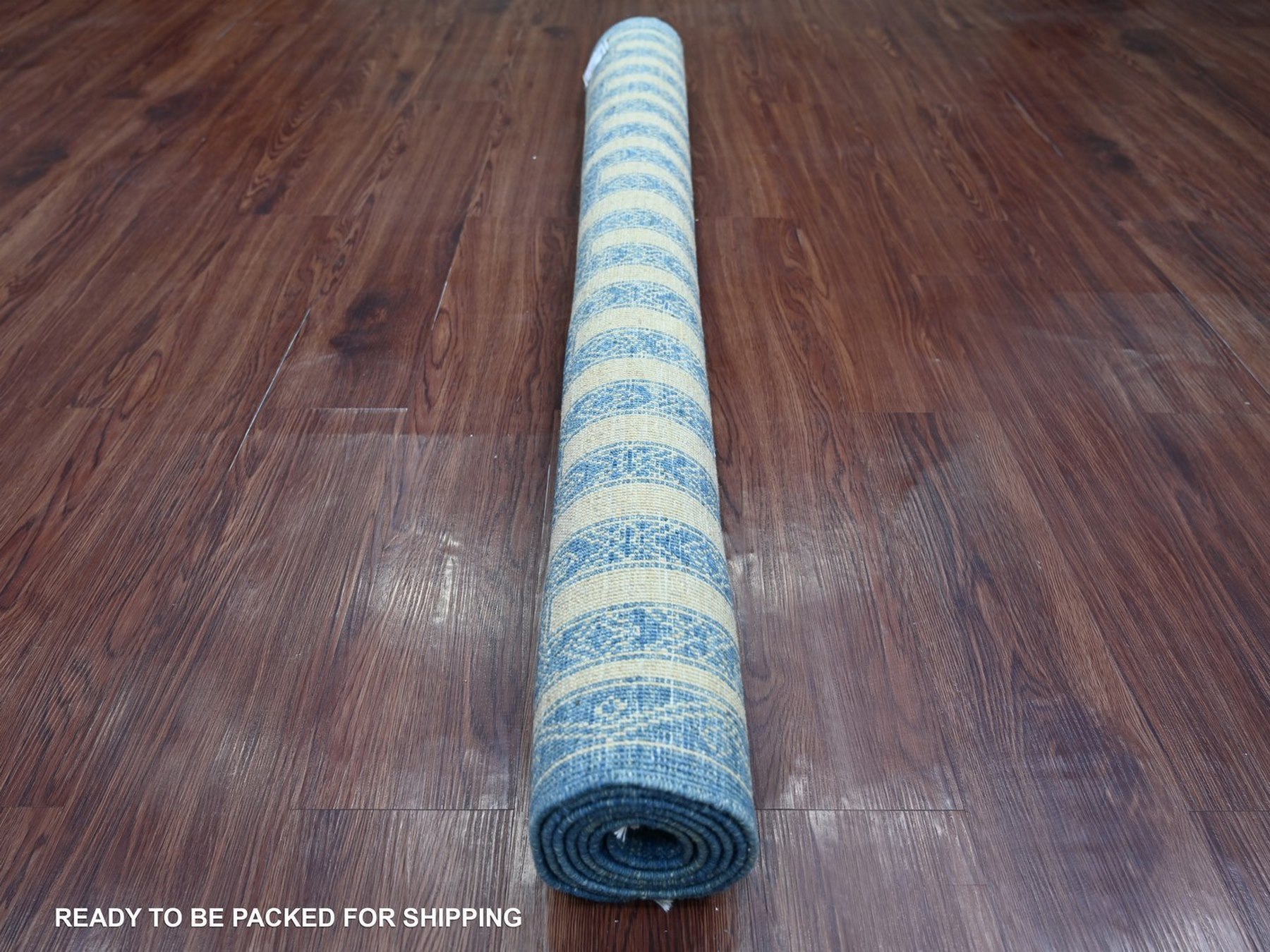 5'x6' Bayern Blue, Fine Peshawar with Intricate Geometric Motifs Maze Design, Dense Weave, Soft and Shiny Wool, Hand Knotted, Oriental Rug HR22813 - Image 4