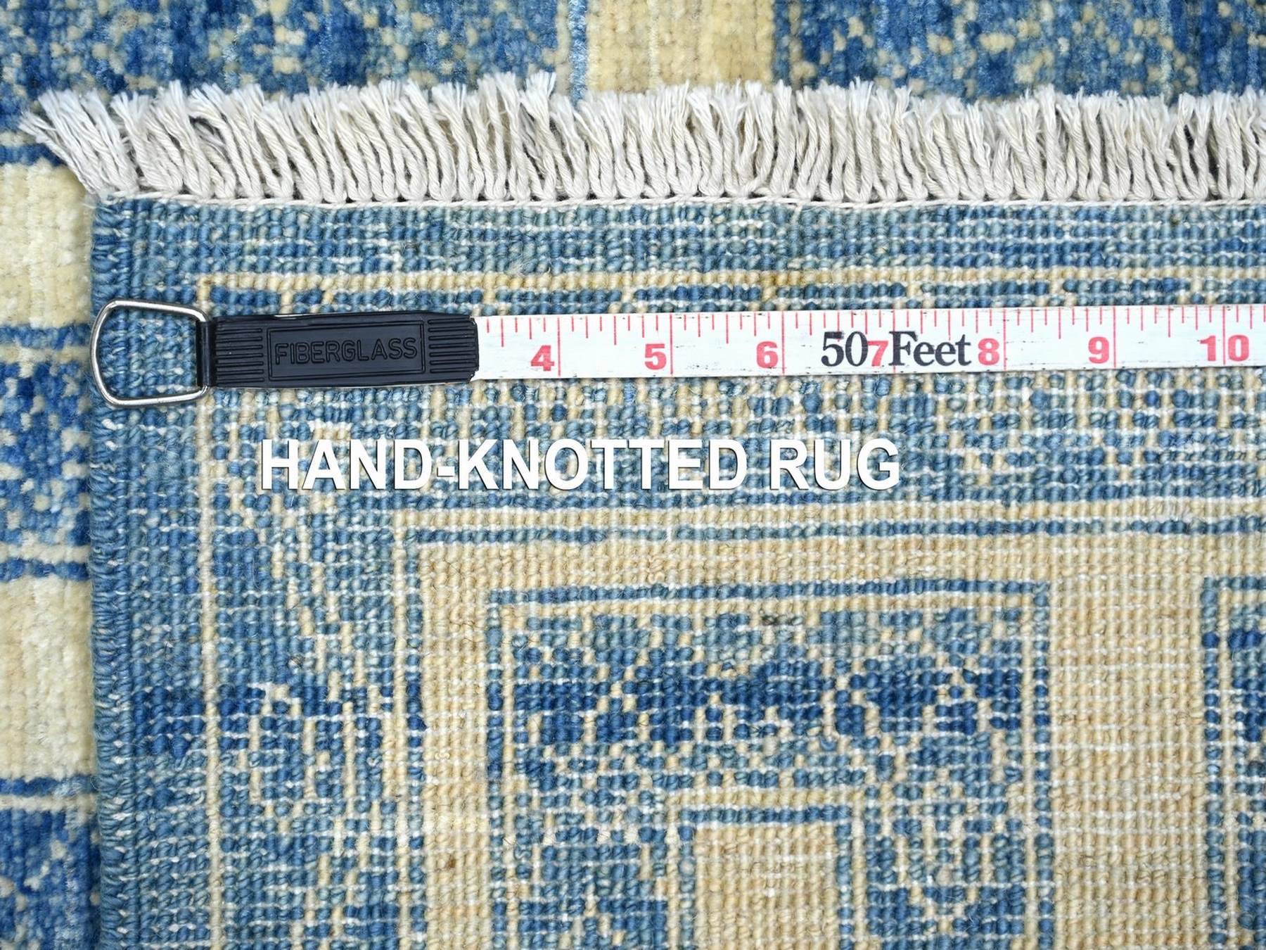 5'x6' Bayern Blue, Fine Peshawar with Intricate Geometric Motifs Maze Design, Dense Weave, Soft and Shiny Wool, Hand Knotted, Oriental Rug HR22813 - Image 6