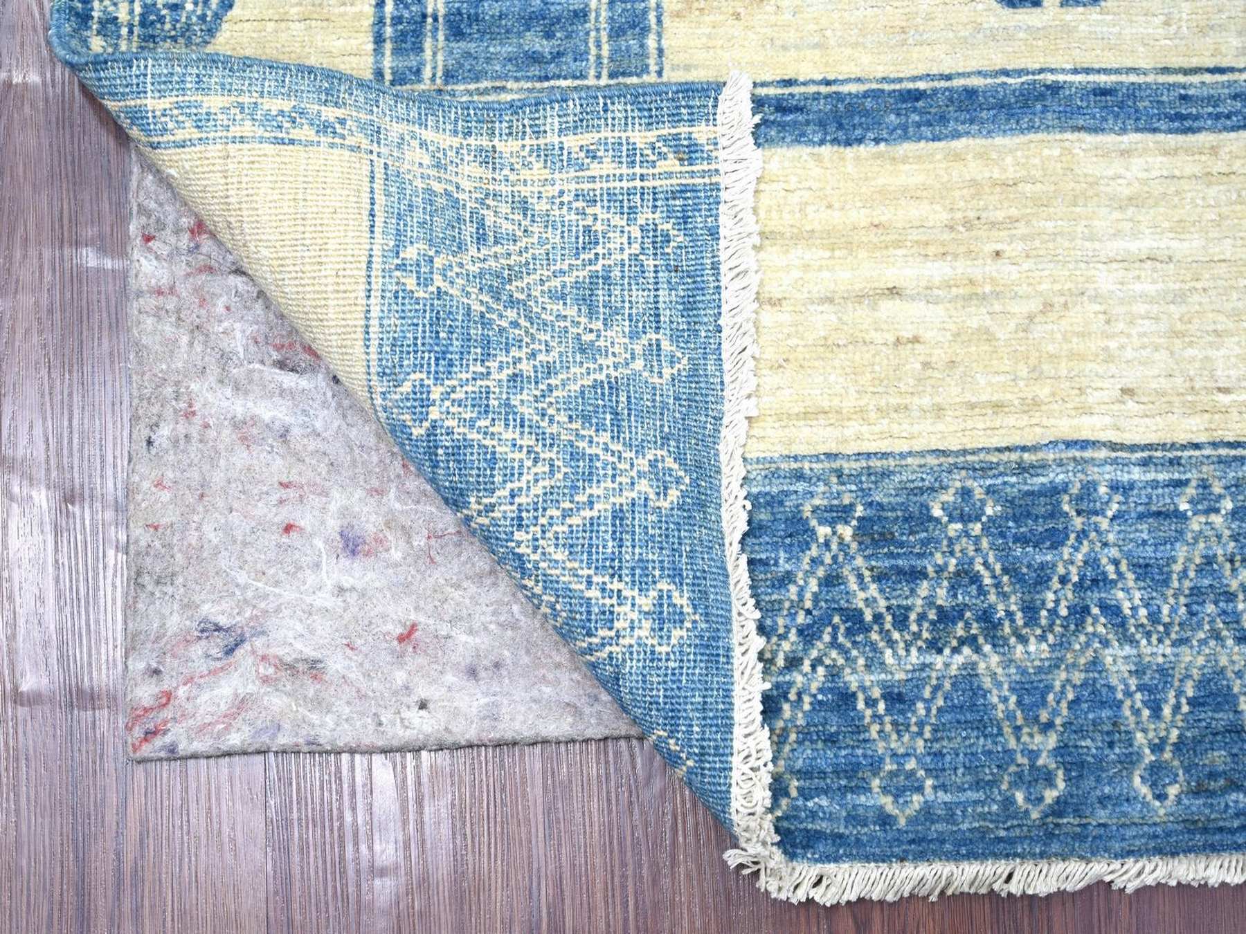 6'x8'10" Ivory and Blue, Moroccan Berber Influence with Geometric Pattern, High Mountain Wool, Denser Weave, Hand Knotted, Oriental Rug HR22815 - Image 2