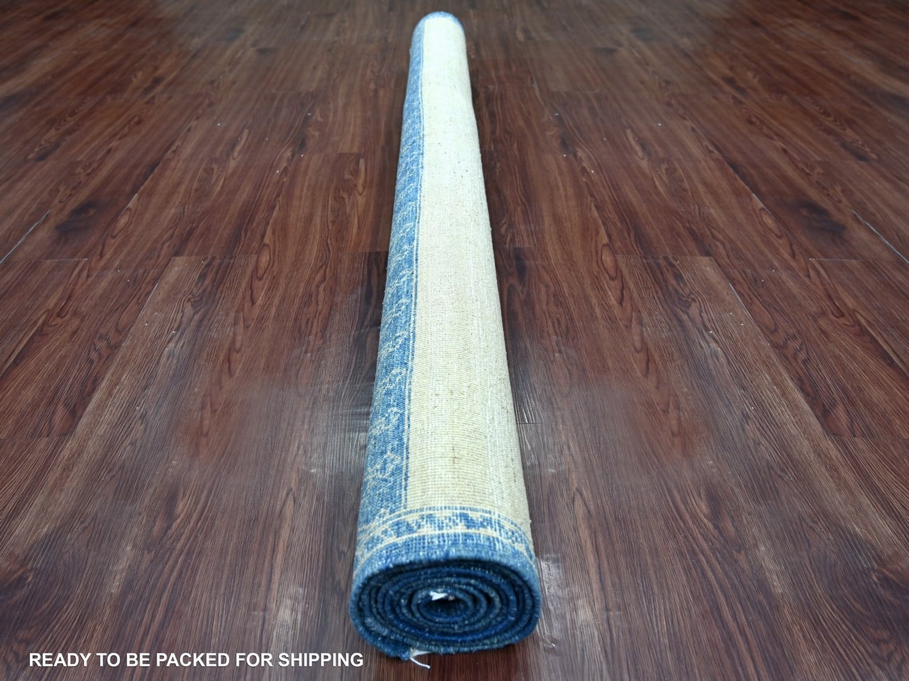 6'x8'10" Ivory and Blue, Moroccan Berber Influence with Geometric Pattern, High Mountain Wool, Denser Weave, Hand Knotted, Oriental Rug HR22815 - Image 4