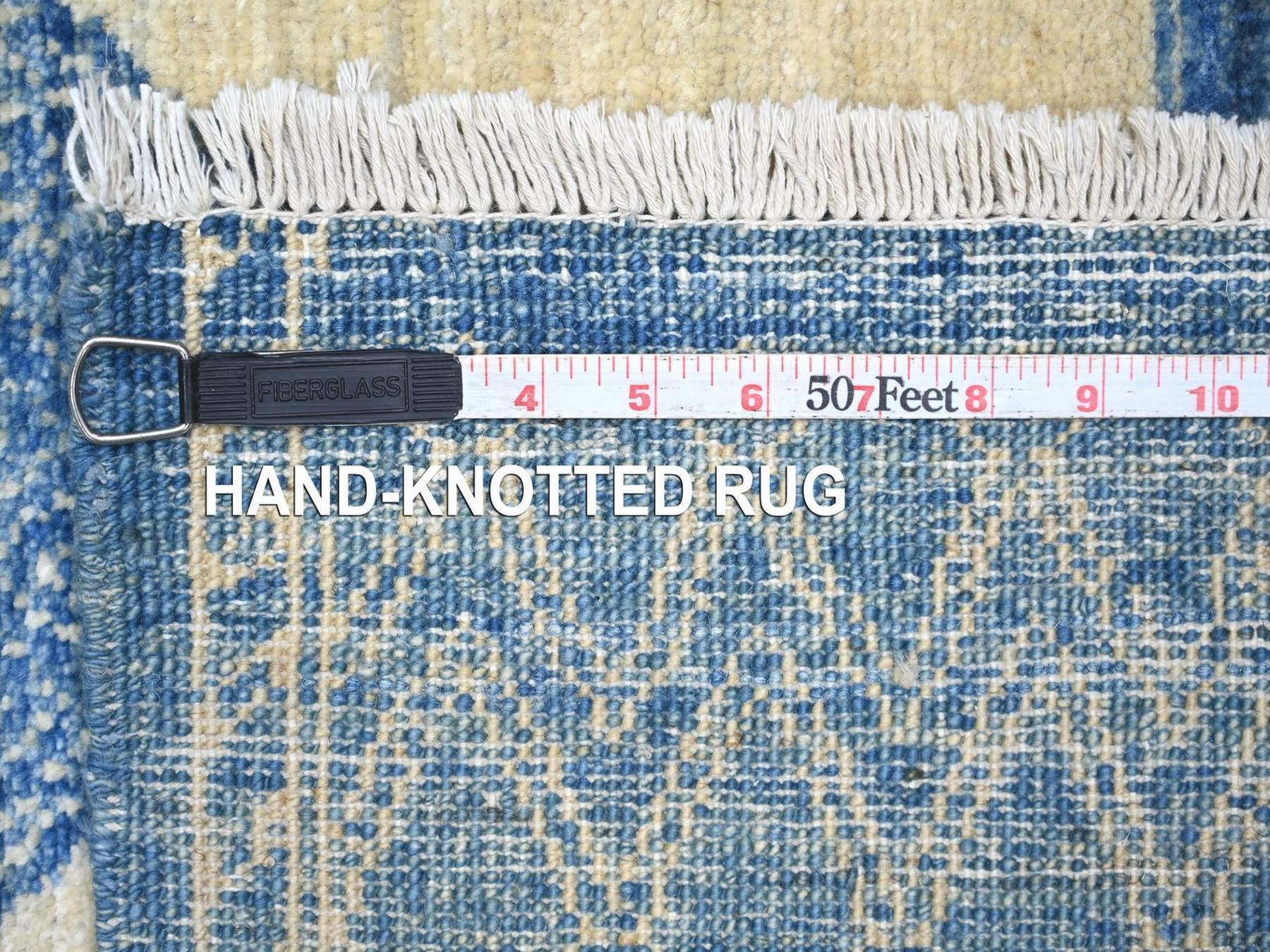 6'x8'10" Ivory and Blue, Moroccan Berber Influence with Geometric Pattern, High Mountain Wool, Denser Weave, Hand Knotted, Oriental Rug HR22815 - Image 6