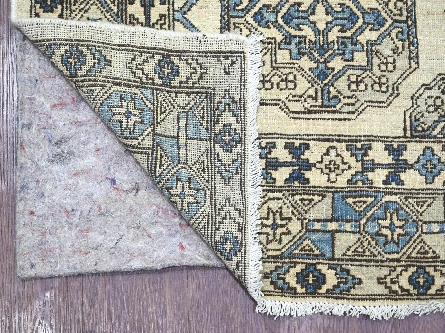6'x8'9" Pearl White, Afghan Ersari with Elephant Feet Design, Hand Knotted, Natural Dyes, Denser Weave, Pure Wool, Oriental Rug HR22837 - Image 2