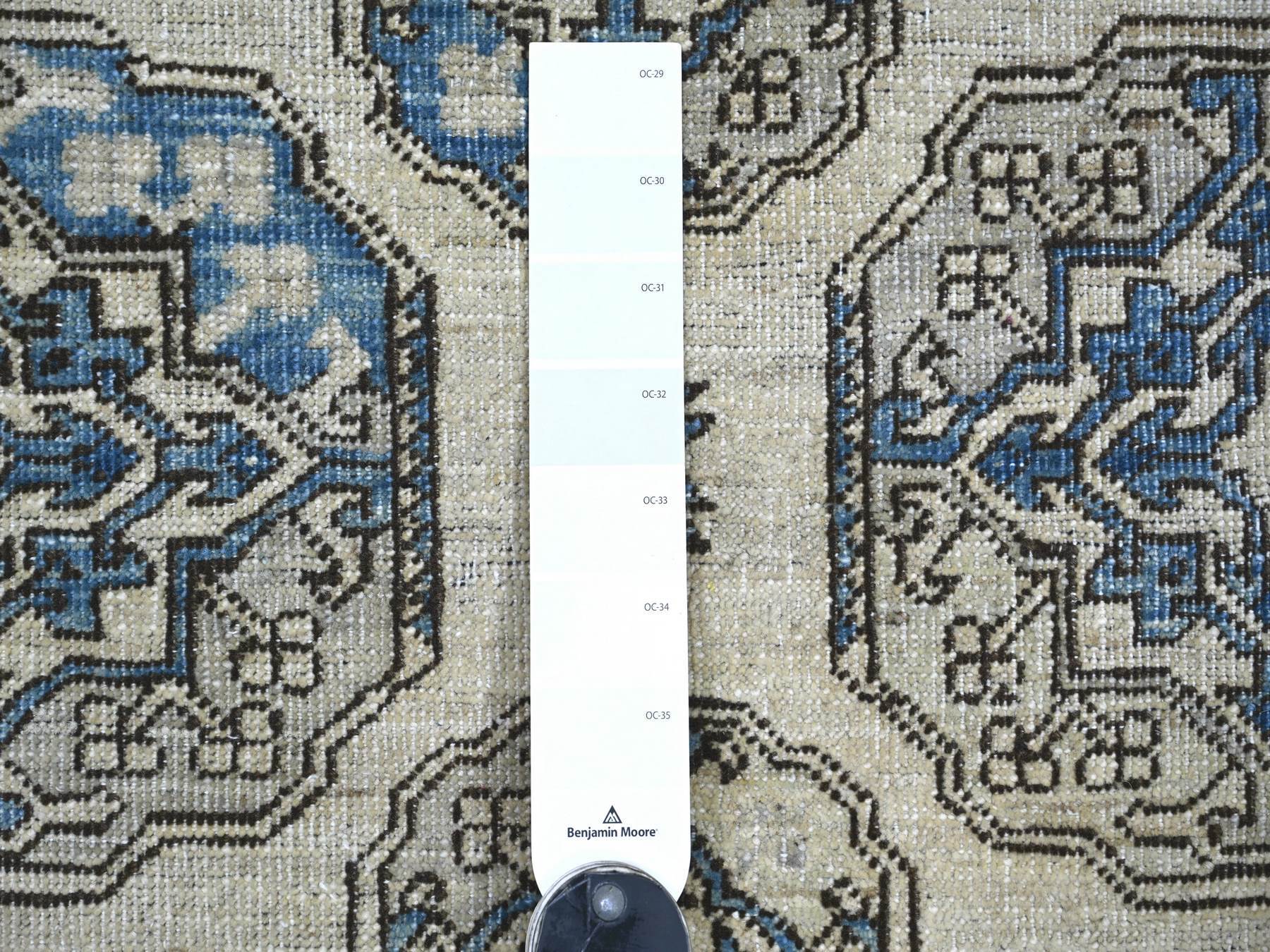6'x8'9" Pearl White, Afghan Ersari with Elephant Feet Design, Hand Knotted, Natural Dyes, Denser Weave, Pure Wool, Oriental Rug HR22837 - Image 3