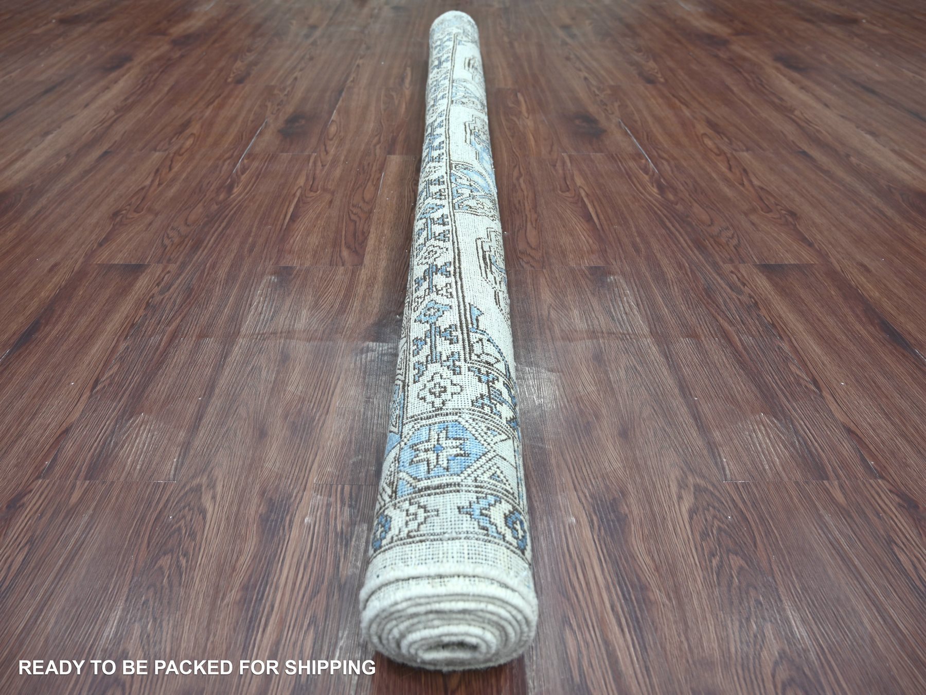 6'x8'9" Pearl White, Afghan Ersari with Elephant Feet Design, Hand Knotted, Natural Dyes, Denser Weave, Pure Wool, Oriental Rug HR22837 - Image 4
