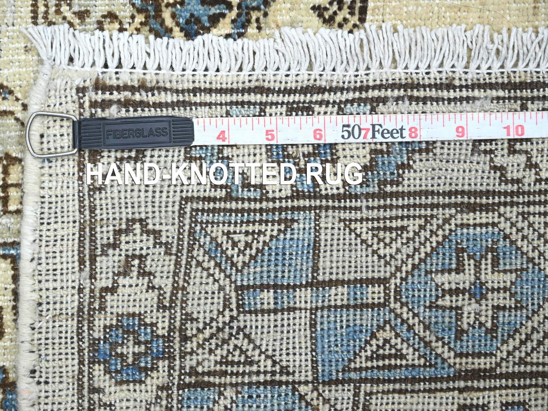 6'x8'9" Pearl White, Afghan Ersari with Elephant Feet Design, Hand Knotted, Natural Dyes, Denser Weave, Pure Wool, Oriental Rug HR22837 - Image 6