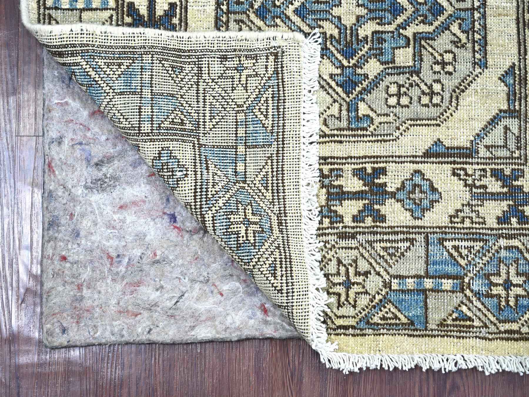 2'5"x6'1" Pearl White, Hand Knotted, Afghan Ersari with Elephant Feet Design, Natural Dyes, Denser Weave, Pure Wool, Runner, Oriental Rug HR22838 - Image 2