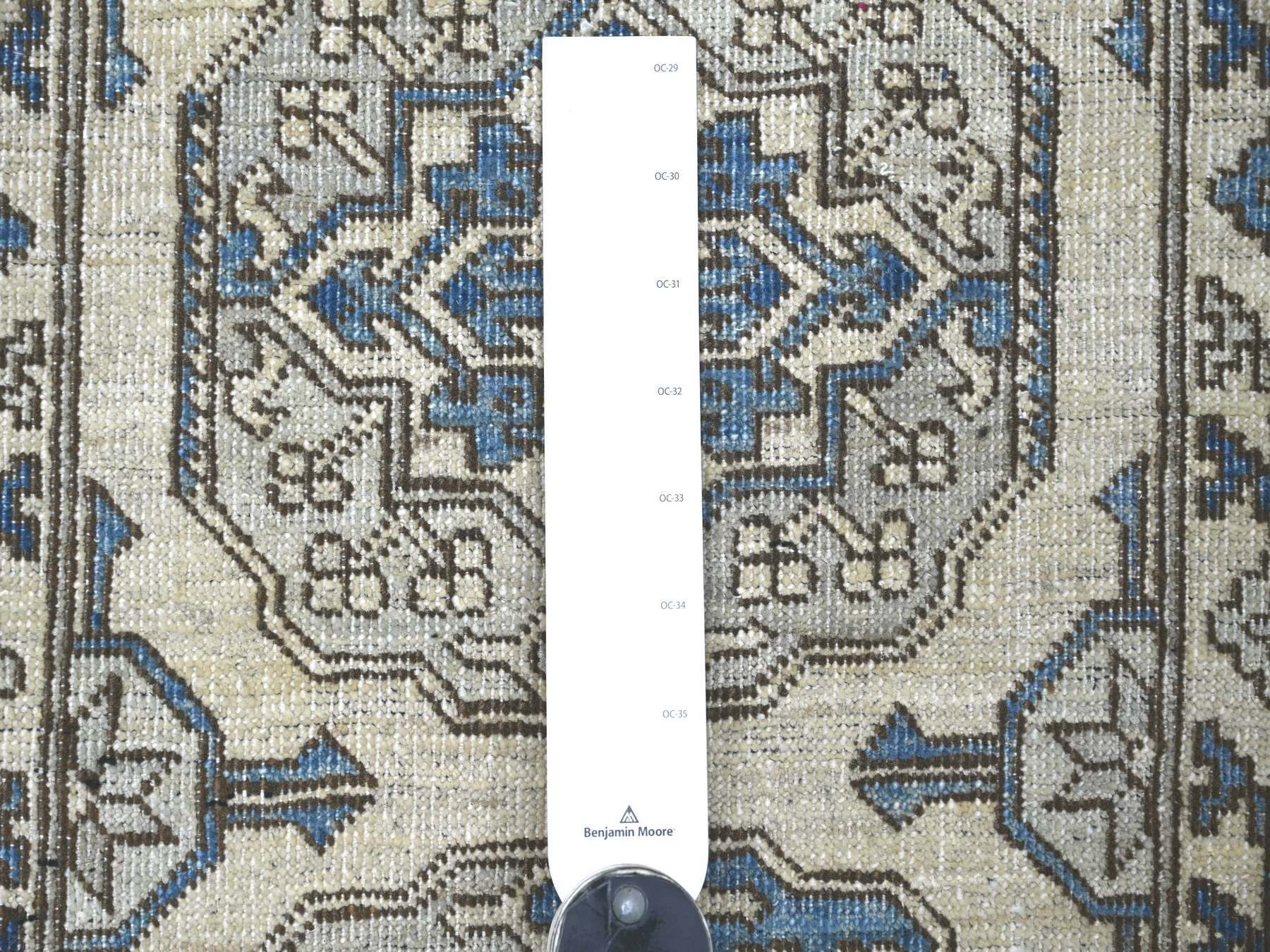 2'5"x6'1" Pearl White, Hand Knotted, Afghan Ersari with Elephant Feet Design, Natural Dyes, Denser Weave, Pure Wool, Runner, Oriental Rug HR22838 - Image 3