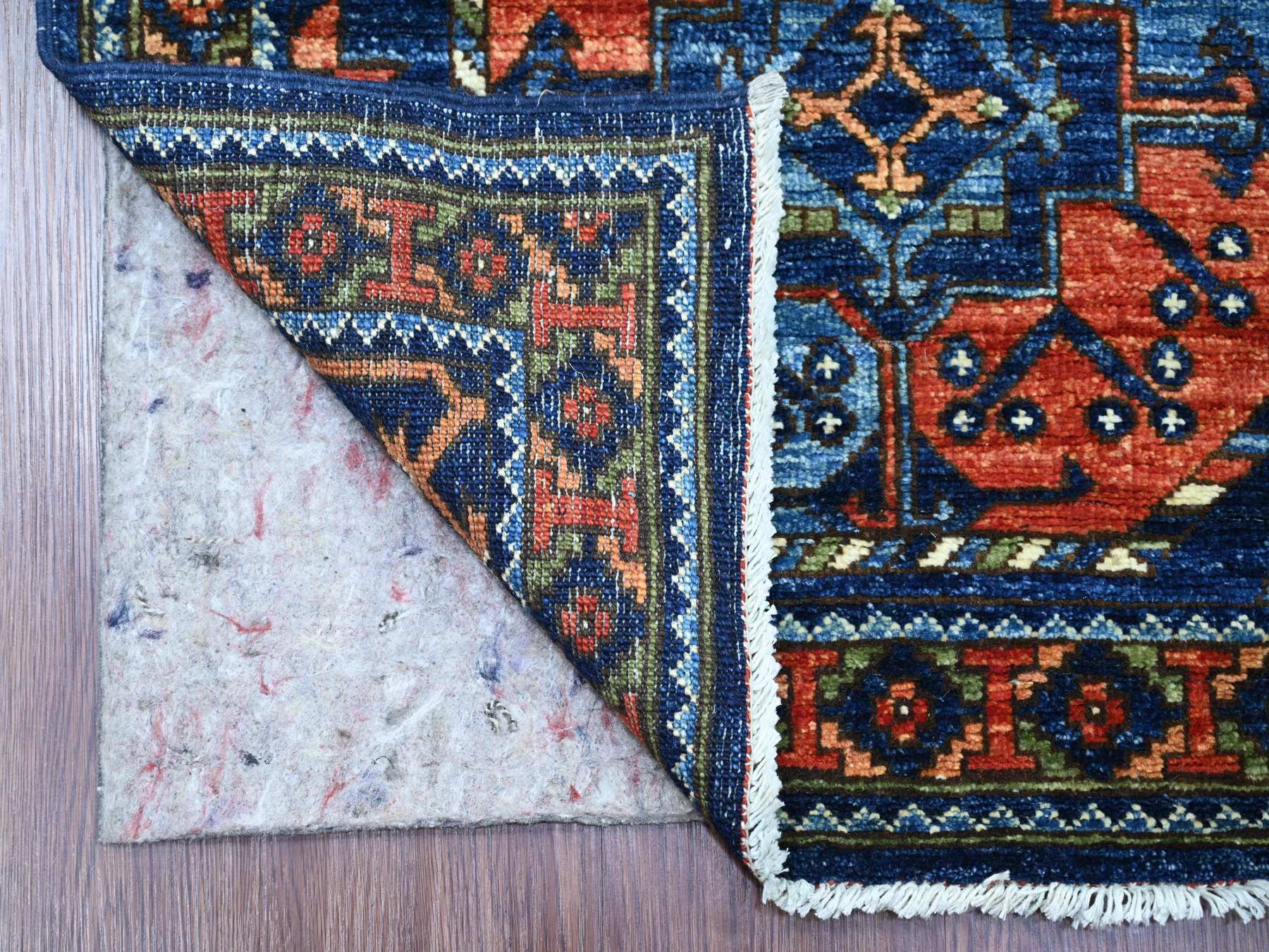 2'7"x12' Yale Blue, Afghan Ersari with Elephant Feet Design, Hand Knotted, Natural Dyes, Denser Weave, Pure Wool, Runner, Oriental Rug HR22840 - Image 2