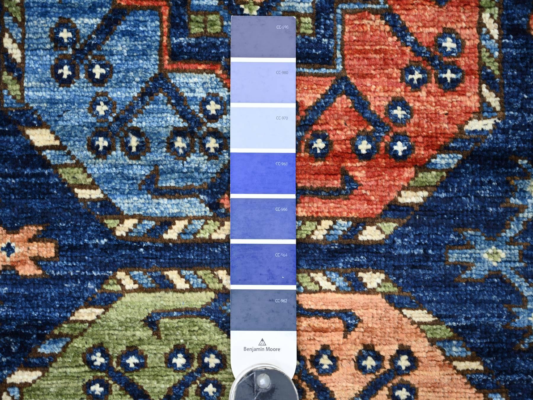 2'7"x12' Yale Blue, Afghan Ersari with Elephant Feet Design, Hand Knotted, Natural Dyes, Denser Weave, Pure Wool, Runner, Oriental Rug HR22840 - Image 3