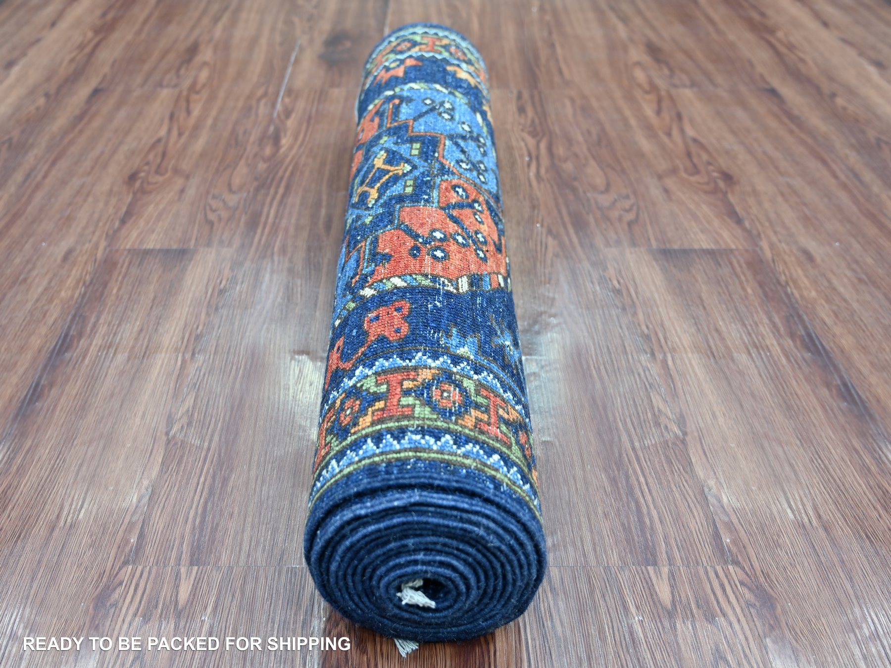 2'7"x12' Yale Blue, Afghan Ersari with Elephant Feet Design, Hand Knotted, Natural Dyes, Denser Weave, Pure Wool, Runner, Oriental Rug HR22840 - Image 4
