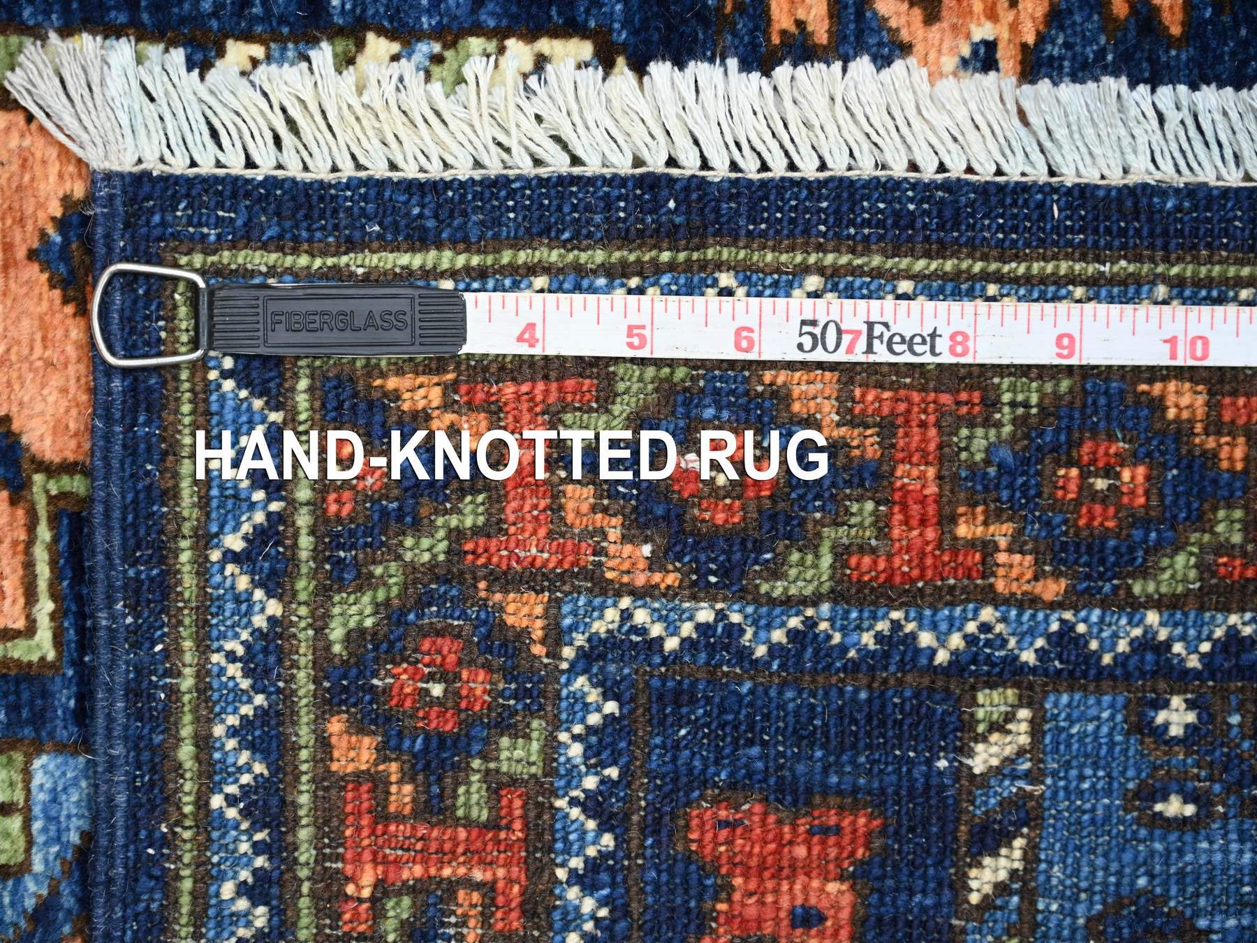 2'7"x12' Yale Blue, Afghan Ersari with Elephant Feet Design, Hand Knotted, Natural Dyes, Denser Weave, Pure Wool, Runner, Oriental Rug HR22840 - Image 6