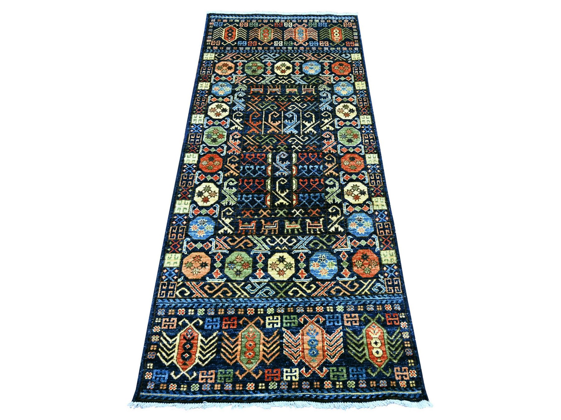 2'8"x6'4" Yale Blue, Hand Knotted, Afghan Ersari with Hutchlu Design, Reimagined, Vegetable Dyes, Denser Weave, Soft Wool, Runner, Oriental Rug HR22936