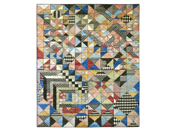 8'1"x9'8" Charcoal Black, Bauhaus Inspired Design, Colorful Geometric Pattern, Arts and Crafts, Hand Knotted, 100% Wool, Oriental Rug HR22963