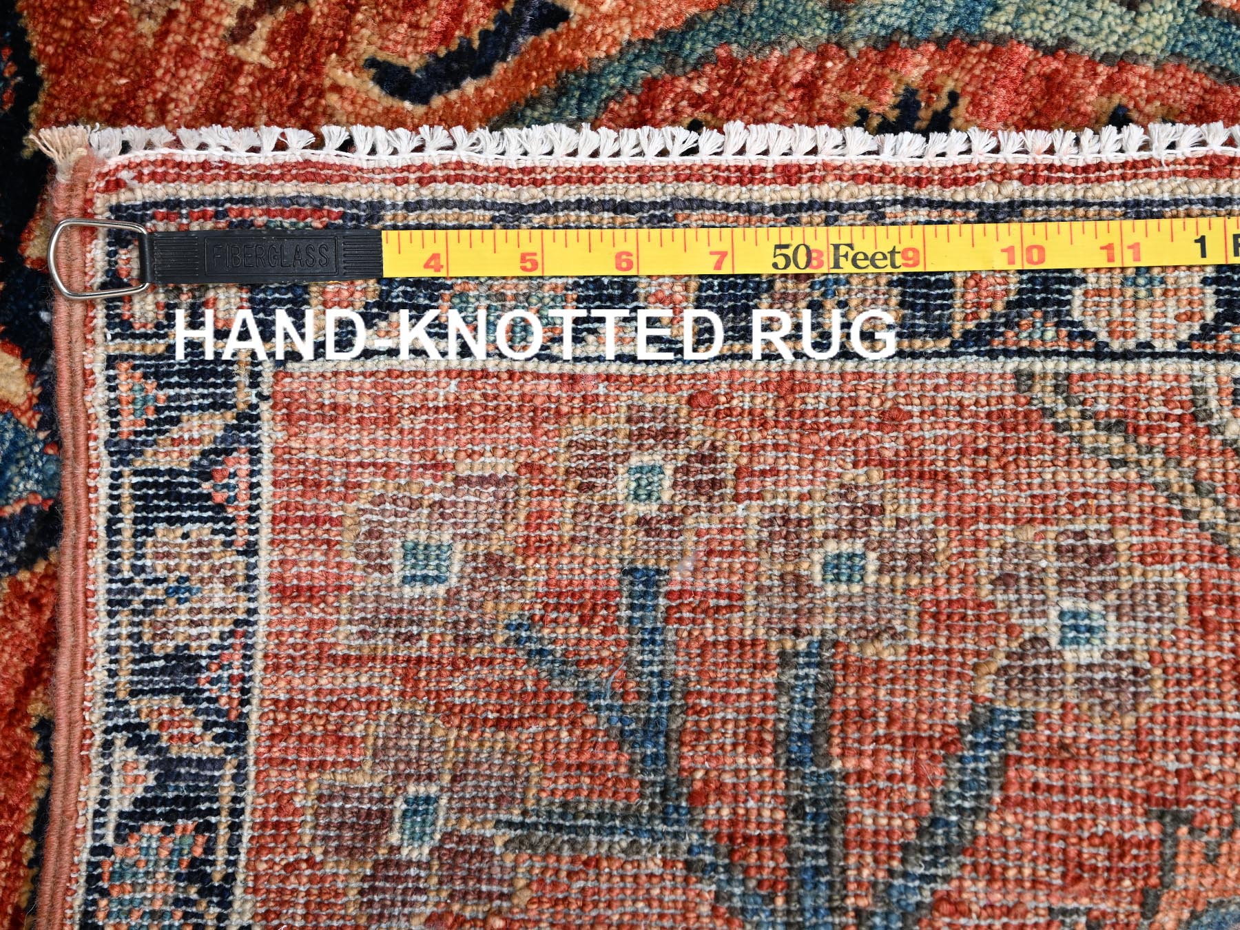 2'1"x3'1" Coral Red, Aryana Collection, Heriz All Over Design, Vegetable Dyes, Soft Pile, High Mountain Wool, Hand Knotted, Densely Woven, Sample, Mat, Oriental Rug HR2381 - Image 7