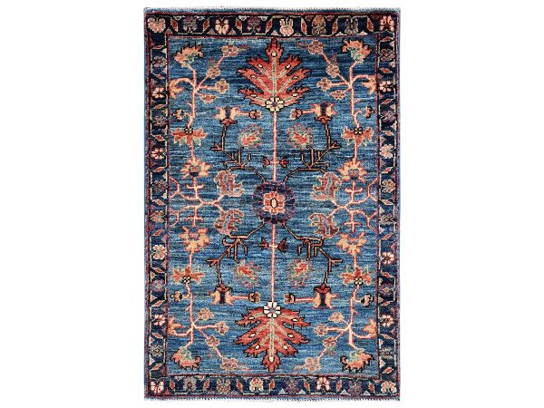 2'2"x3'3" Imperial Blue, Aryana Collection, Heriz All Over Design, Vegetable Dyes, Soft Pile, High Mountain Wool, Hand Knotted, Densely Woven, Sample, Mat, Oriental Rug HR2390