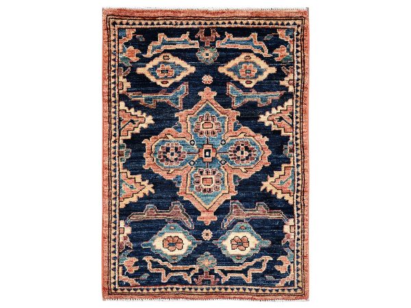 2'1"x3' Midnight Blue, Aryana Collection, Large Medallion Design, Vegetable Dyes, Soft Pile, High Mountain Wool, Hand Knotted, Densely Woven, Sample, Mat, Oriental Rug HR2402