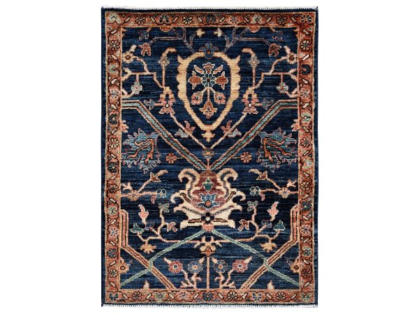2'3"x3' Midnight Blue, Aryana Collection, Heriz All Over Design, Vegetable Dyes, Soft Pile, High Mountain Wool, Hand Knotted, Densely Woven, Sample, Mat, Oriental Rug HR2404