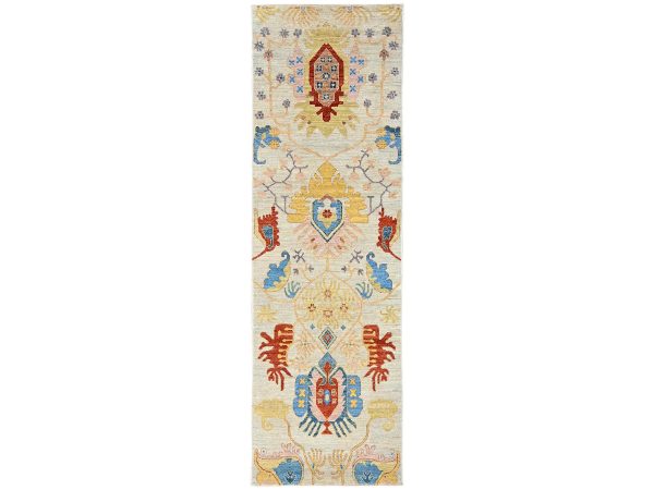 3'x9'9" Laurel Green, Heriz All Over Design, Aryana Grade, Vegetable Dyes, Soft Pile, Hand Knotted, High Mountain Wool, Densely Woven, Runner, Oriental Rug HR2427