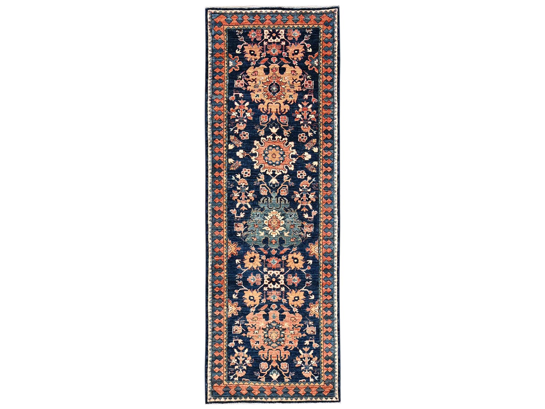 2'8"x8'1" Midnight Blue, Heriz All Over Design, Aryana Grade, Vegetable Dyes, Soft Pile, Hand Knotted, High Mountain Wool, Densely Woven, Runner, Oriental Rug HR2431