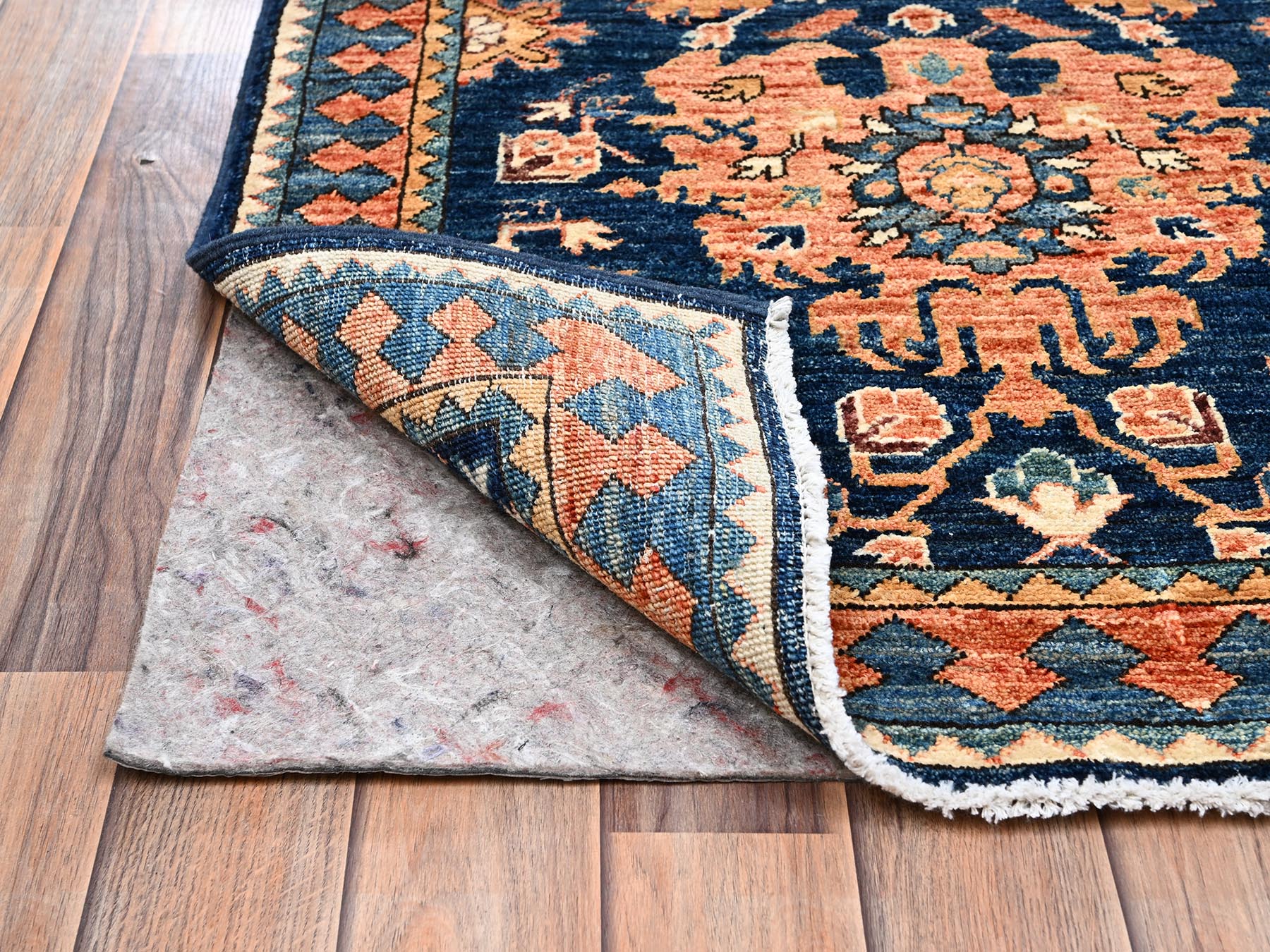 2'8"x8'1" Midnight Blue, Heriz All Over Design, Aryana Grade, Vegetable Dyes, Soft Pile, Hand Knotted, High Mountain Wool, Densely Woven, Runner, Oriental Rug HR2431 - Image 3