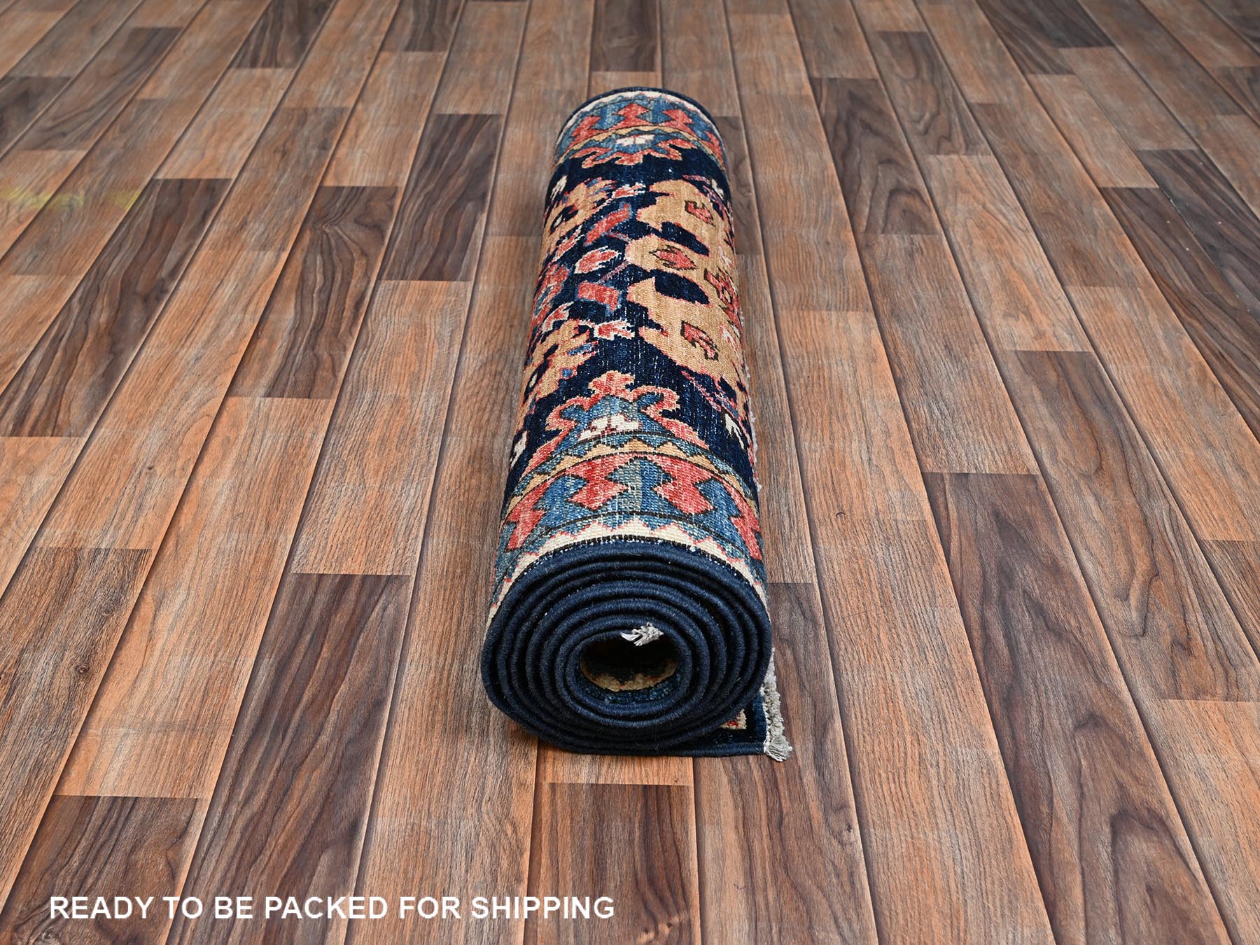 2'8"x8'1" Midnight Blue, Heriz All Over Design, Aryana Grade, Vegetable Dyes, Soft Pile, Hand Knotted, High Mountain Wool, Densely Woven, Runner, Oriental Rug HR2431 - Image 5