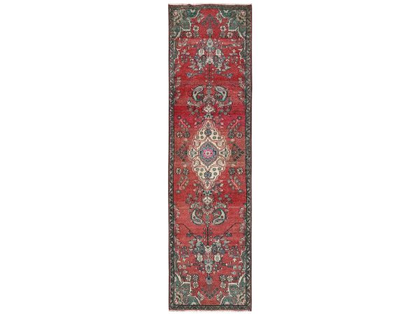 2'6"x9'6" Blush Red, Vintage Persian Lilahan with Medallion Design, 100% Wool, Hand Knotted, Cropped Thin, Worn and Distressed, Sides and Ends Professionally Secured, Runner, Oriental Rug HR2602