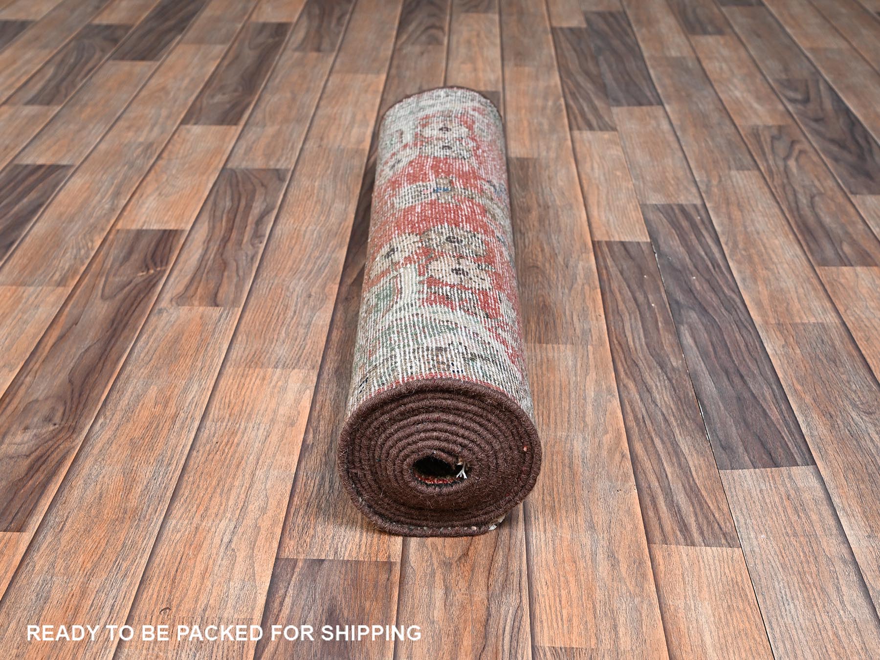 2'6"x9'6" Blush Red, Vintage Persian Lilahan with Medallion Design, 100% Wool, Hand Knotted, Cropped Thin, Worn and Distressed, Sides and Ends Professionally Secured, Runner, Oriental Rug HR2602 - Image 5