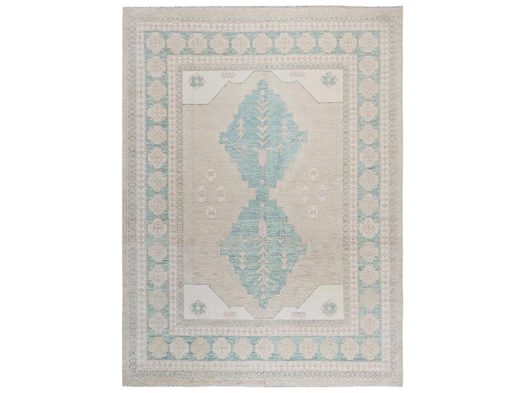 9'10"x13'8" Irish Cream Brown, Anatolian Village Design, Turkish Knot, Hand Knotted, Zero Pile, Sheared Low, 100% Wool, Oriental Rug HR2679