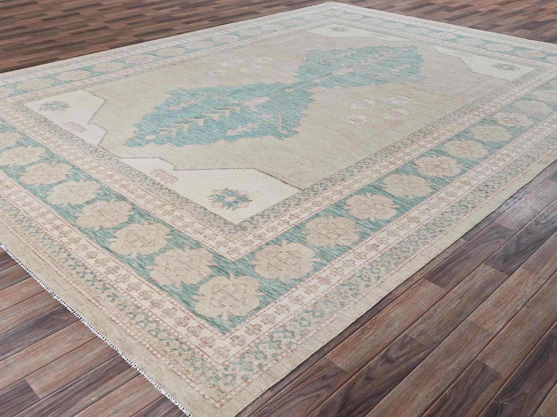 9'10"x13'8" Irish Cream Brown, Anatolian Village Design, Turkish Knot, Hand Knotted, Zero Pile, Sheared Low, 100% Wool, Oriental Rug HR2679 - Image 3