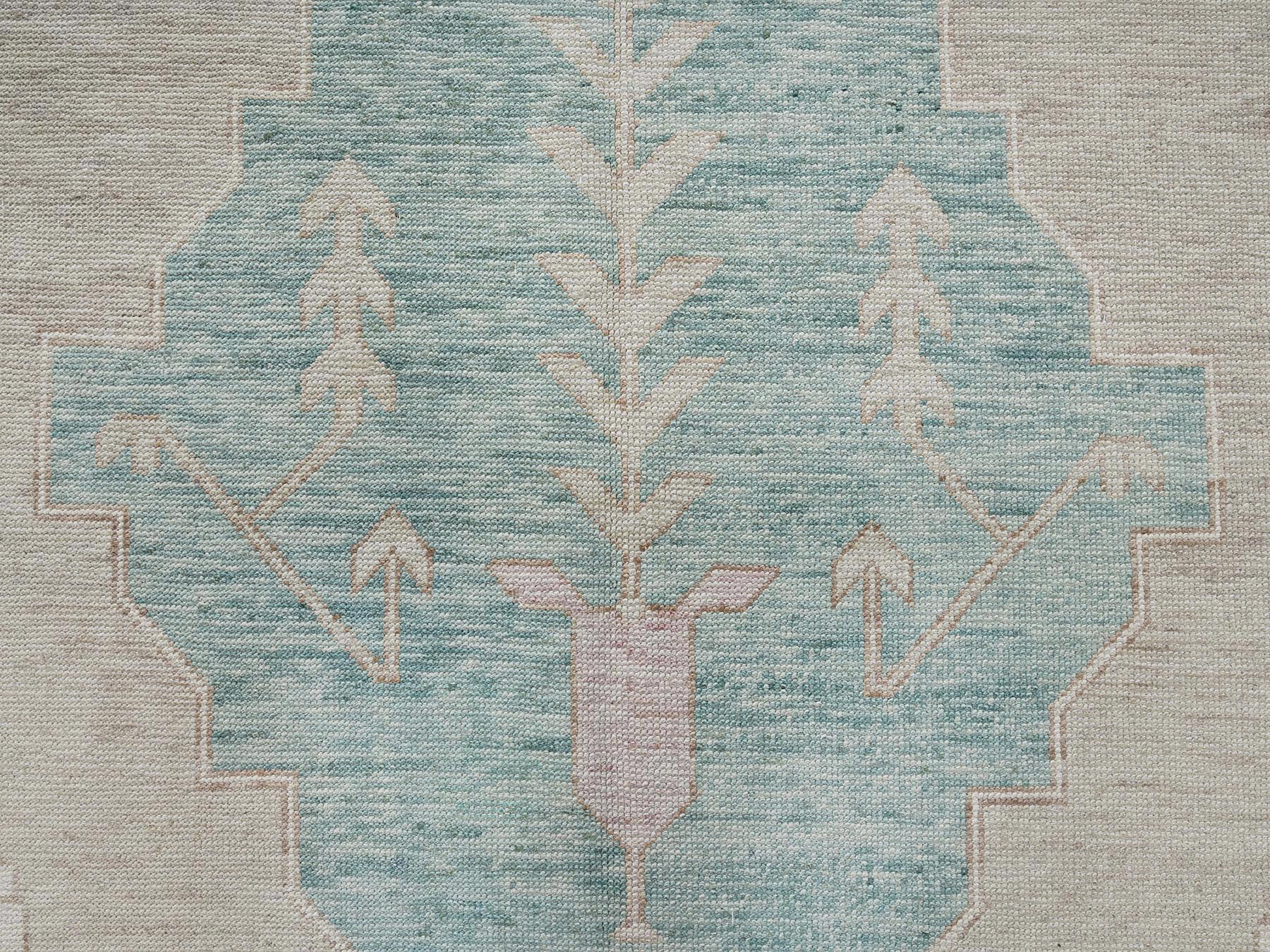 9'10"x13'8" Irish Cream Brown, Anatolian Village Design, Turkish Knot, Hand Knotted, Zero Pile, Sheared Low, 100% Wool, Oriental Rug HR2679 - Image 9