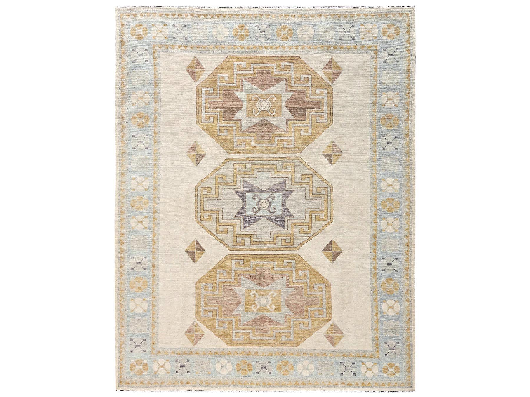 8'x10'3" Lace White, Anatolian Village Design, Turkish Knot, Hand Knotted, Zero Pile, Sheared Low, 100% Wool, Oriental Rug HR2707