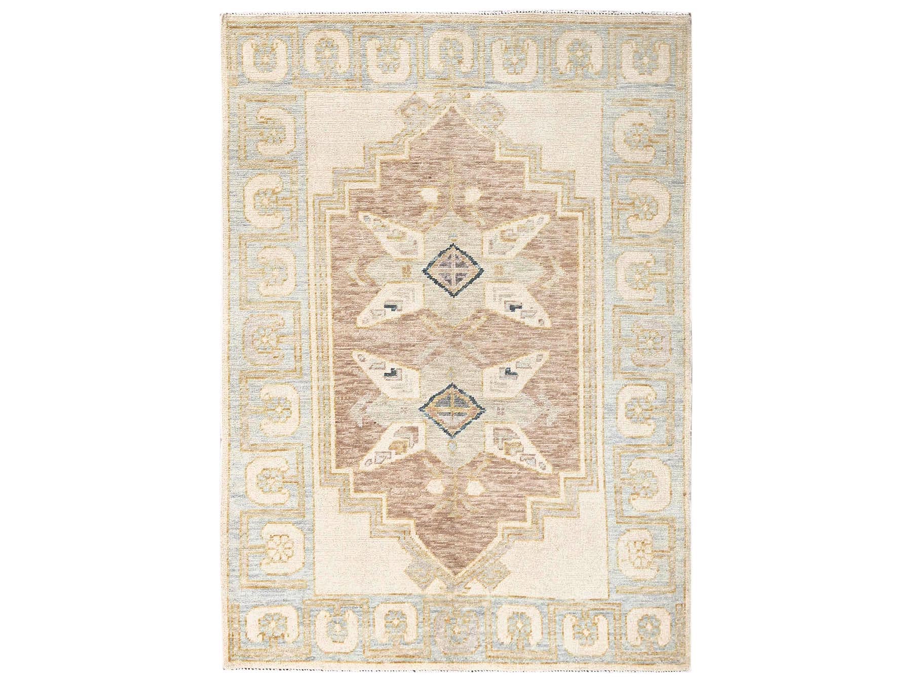 4'9"x6'9" Beaver Brown, Anatolian Village Design, Turkish Knot, Hand Knotted, Zero Pile, Sheared Low, 100% Wool, Oriental Rug HR2713