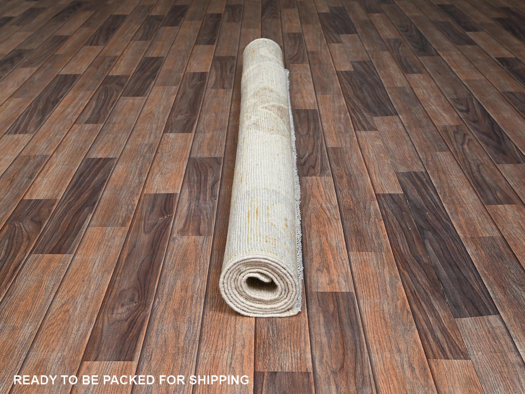 4'9"x6'9" Beaver Brown, Anatolian Village Design, Turkish Knot, Hand Knotted, Zero Pile, Sheared Low, 100% Wool, Oriental Rug HR2713 - Image 5