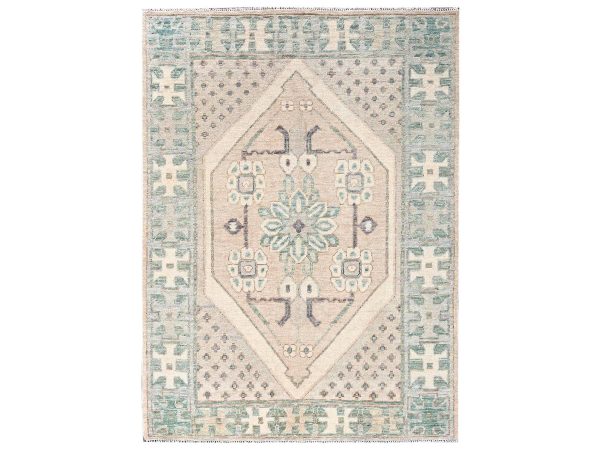 5'x6'10" Irish Cream Brown, Anatolian Village Design, Turkish Knot, Hand Knotted, Zero Pile, Sheared Low, 100% Wool, Oriental Rug HR2716