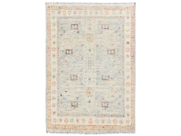 2'1"x3' Misty Gray, Zero Pile, Anatolian Village Design, Turkish Knot, Sheared Low, Hand Knotted, 100% Wool, Mat, Sample, Oriental Rug HR2728