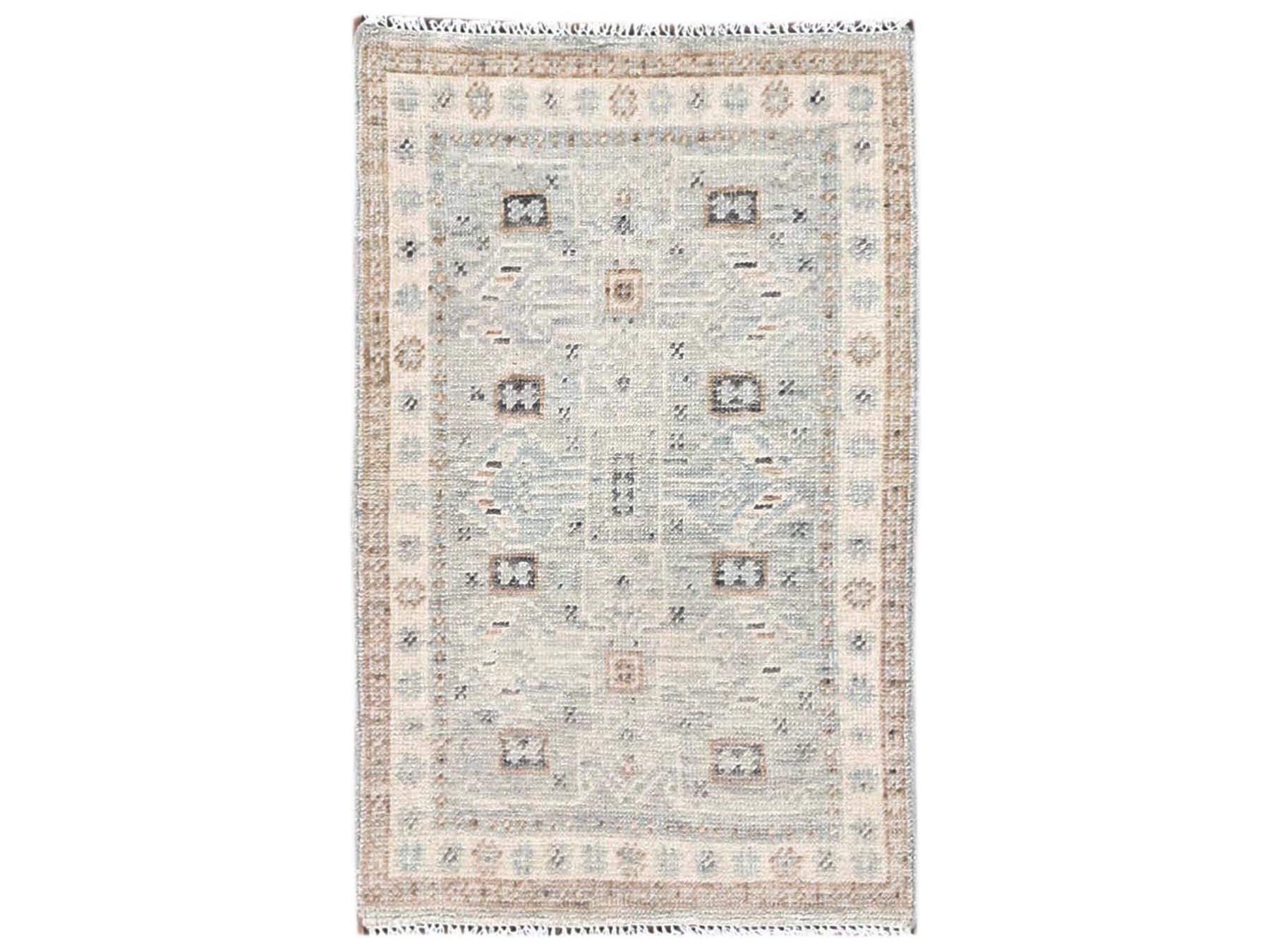 1'10"x3' Misty Gray, Zero Pile, Anatolian Village Design, Turkish Knot, Sheared Low, Hand Knotted, 100% Wool, Sample, Mat, Oriental Rug HR2729