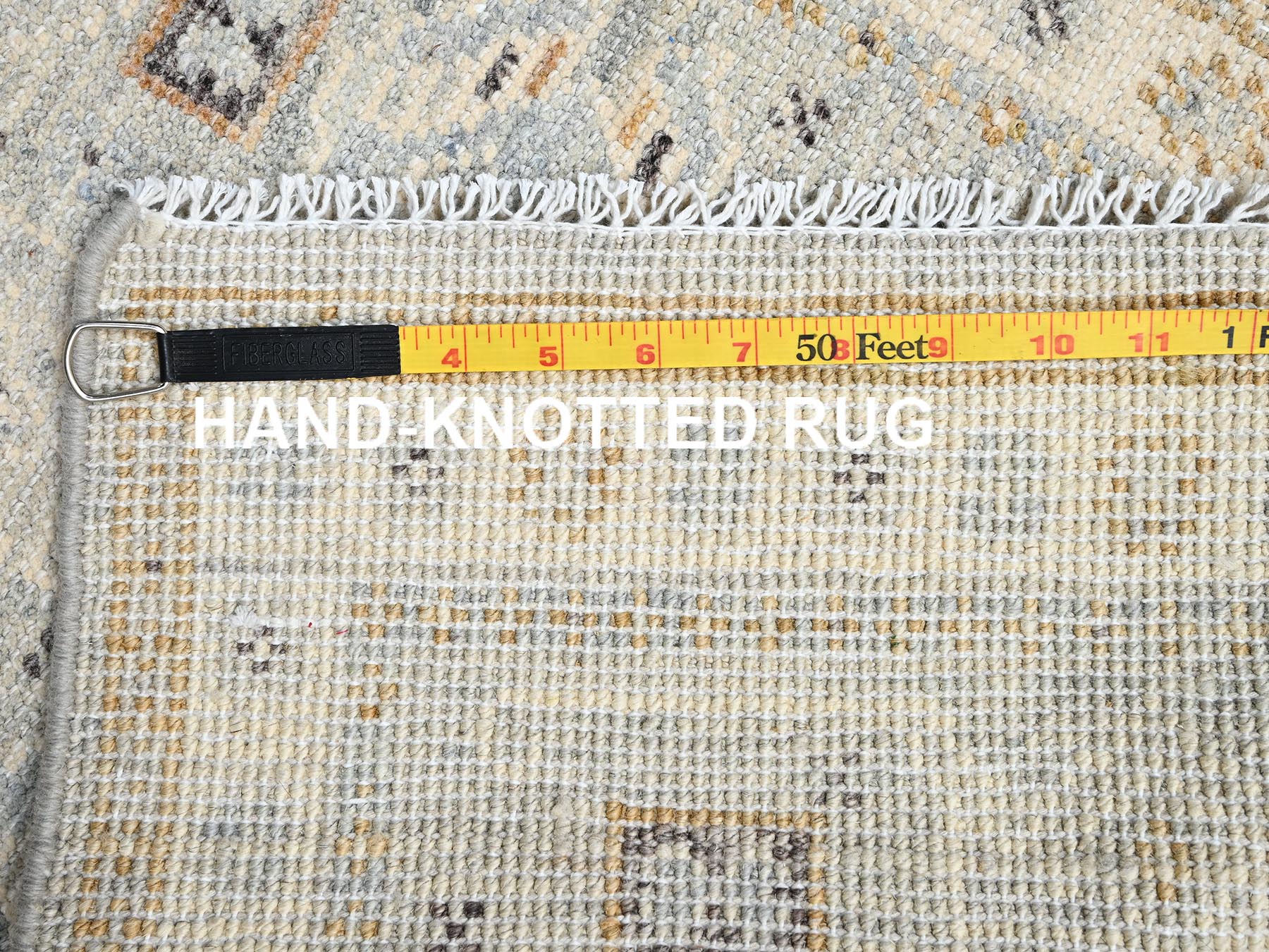 1'10"x3' Misty Gray, Zero Pile, Anatolian Village Design, Turkish Knot, Sheared Low, Hand Knotted, 100% Wool, Sample, Mat, Oriental Rug HR2730 - Image 7